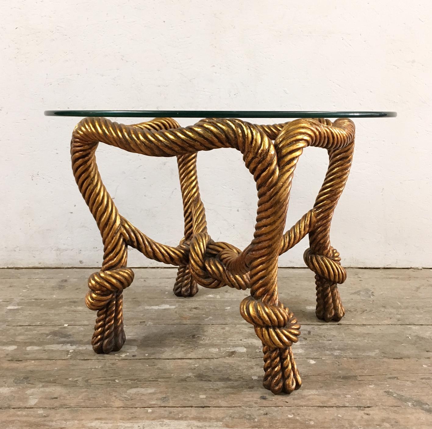 Gilt Rope Detail Glass Table In Good Condition In Hastings, GB