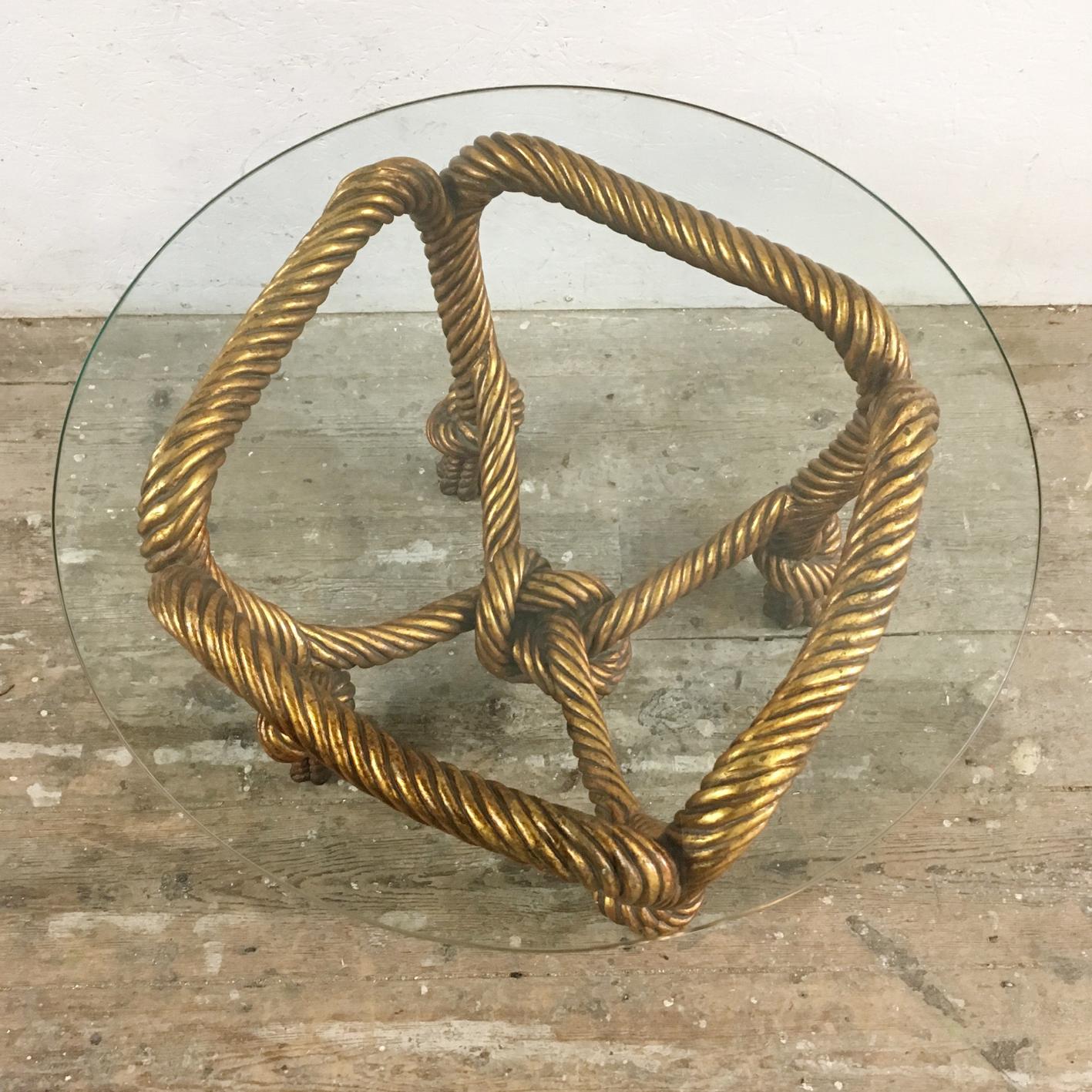 20th Century Gilt Rope Detail Glass Table