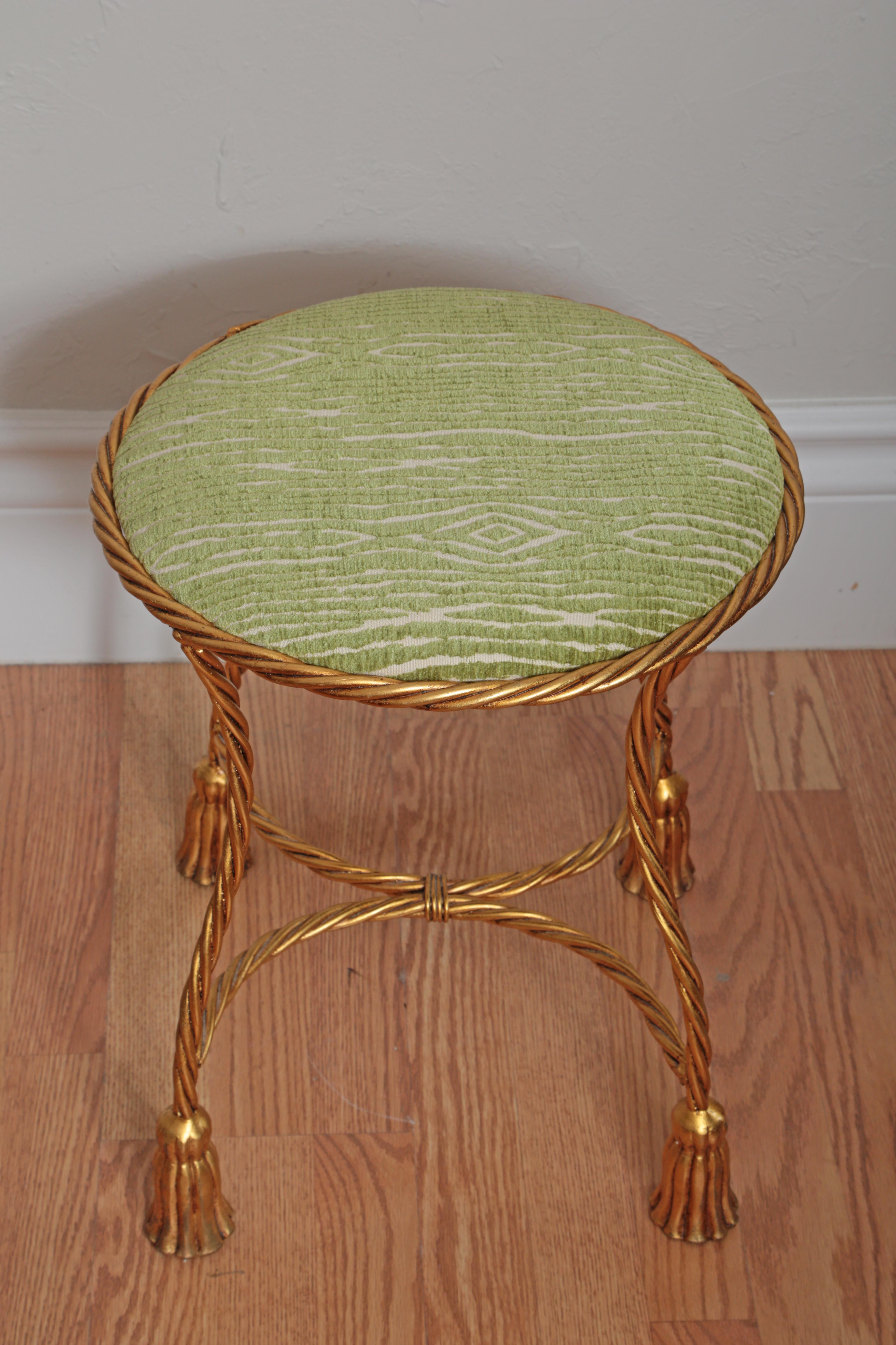 Hollywood Regency style Italian gilt rope and tassel vanity stool.