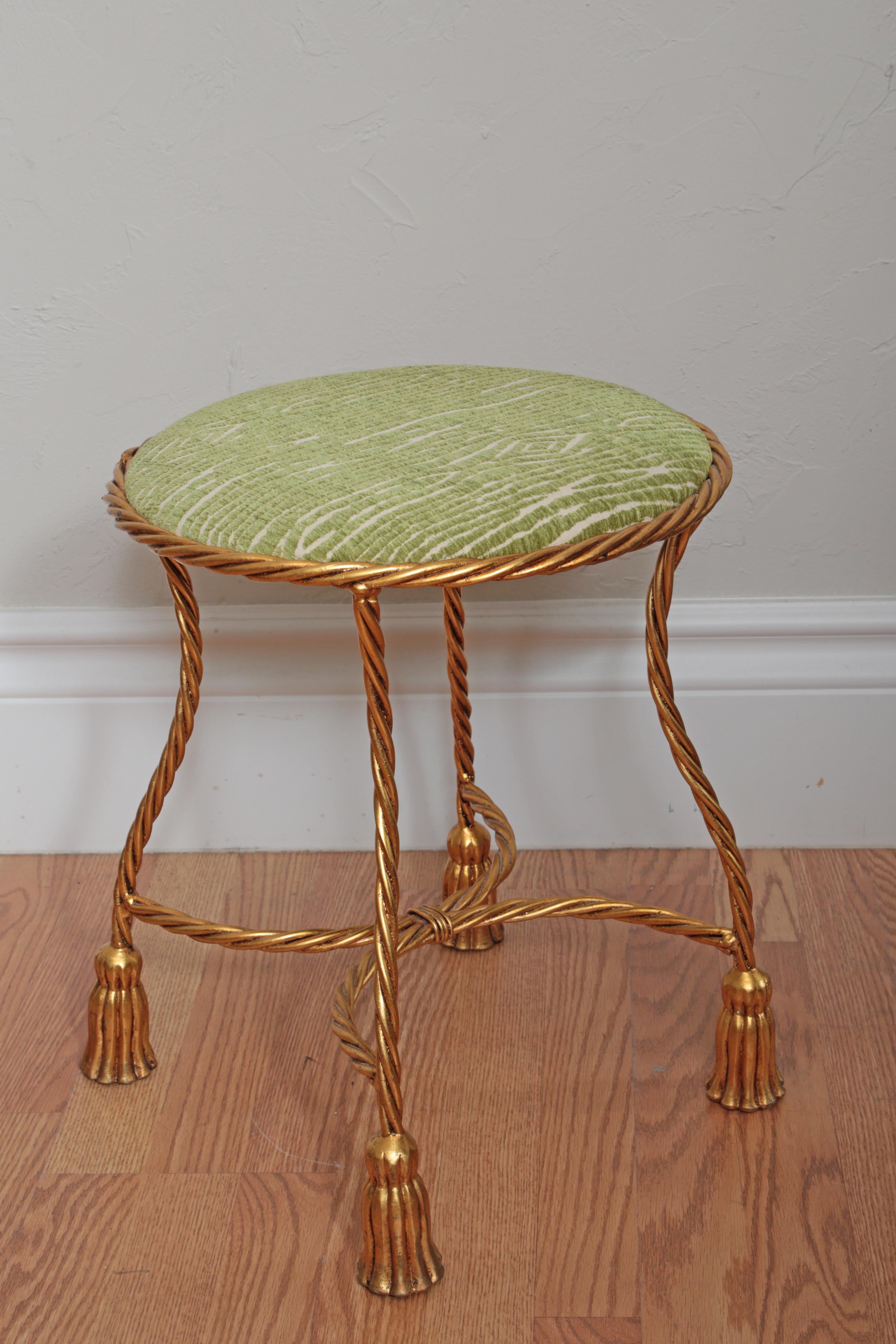 Gilt Rope and Tassel Vanity Stool In Good Condition In West Palm Beach, FL