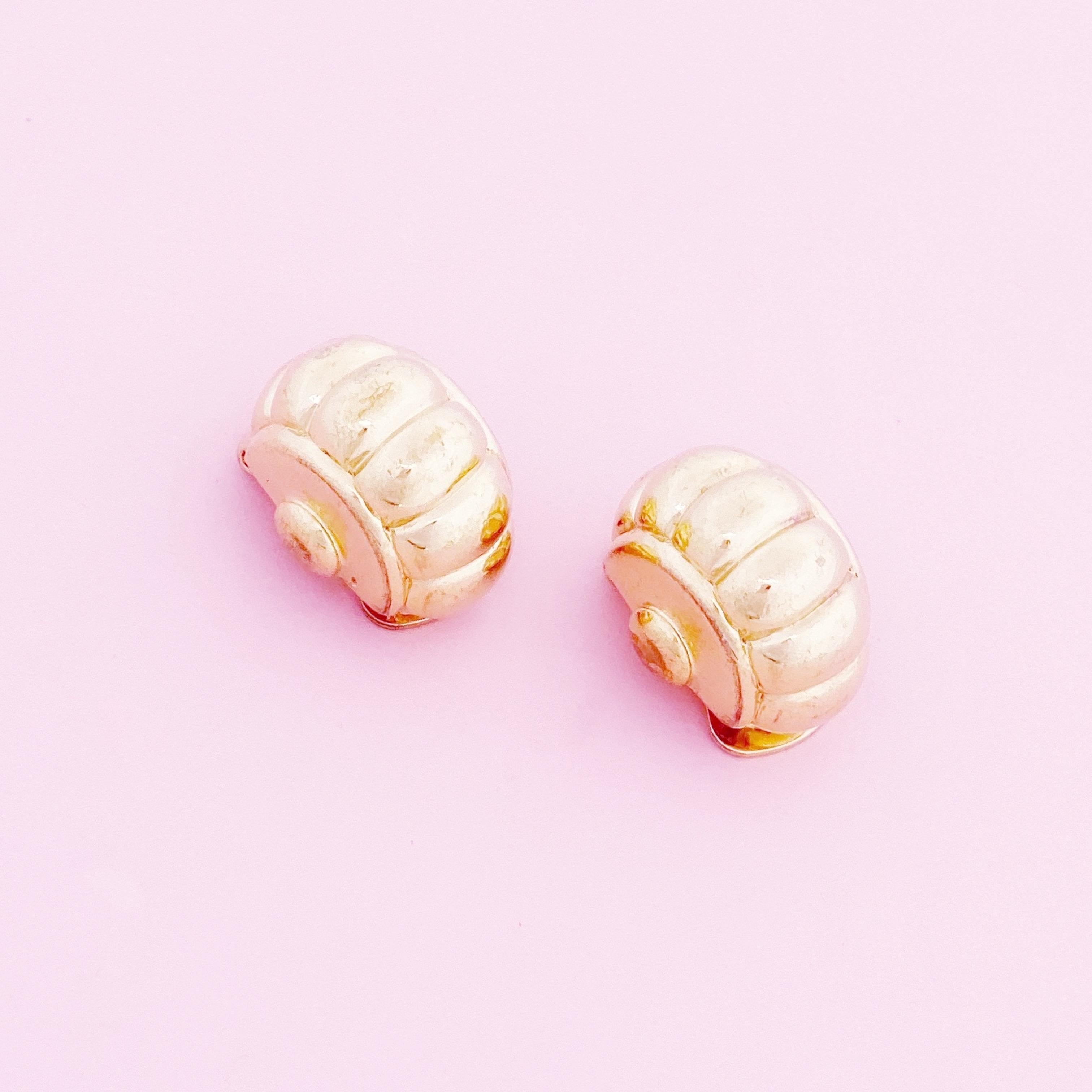Modern Gilt Scalloped Dome Earrings By Vogue Bijoux, 1980s