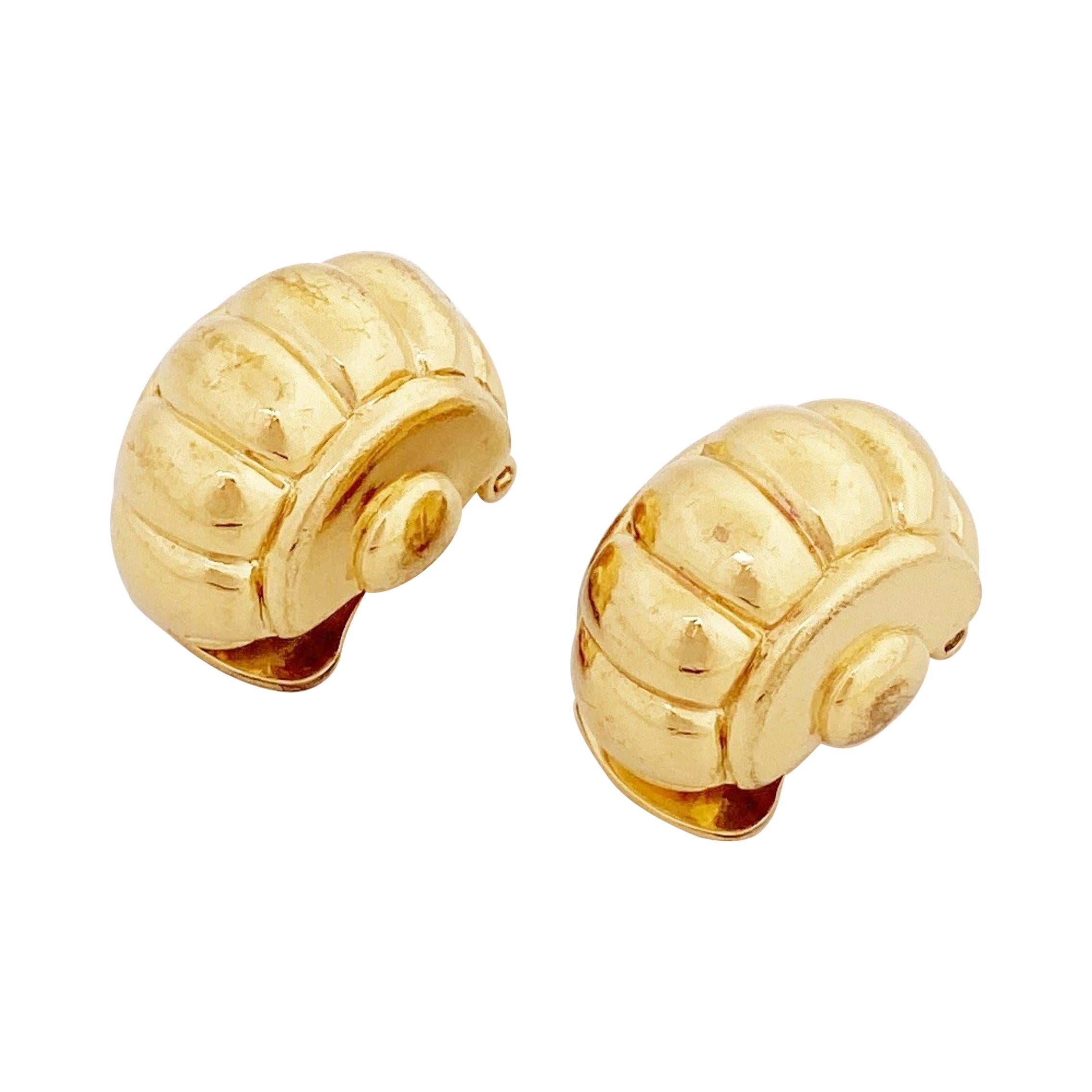 Gilt Scalloped Dome Earrings By Vogue Bijoux, 1980s