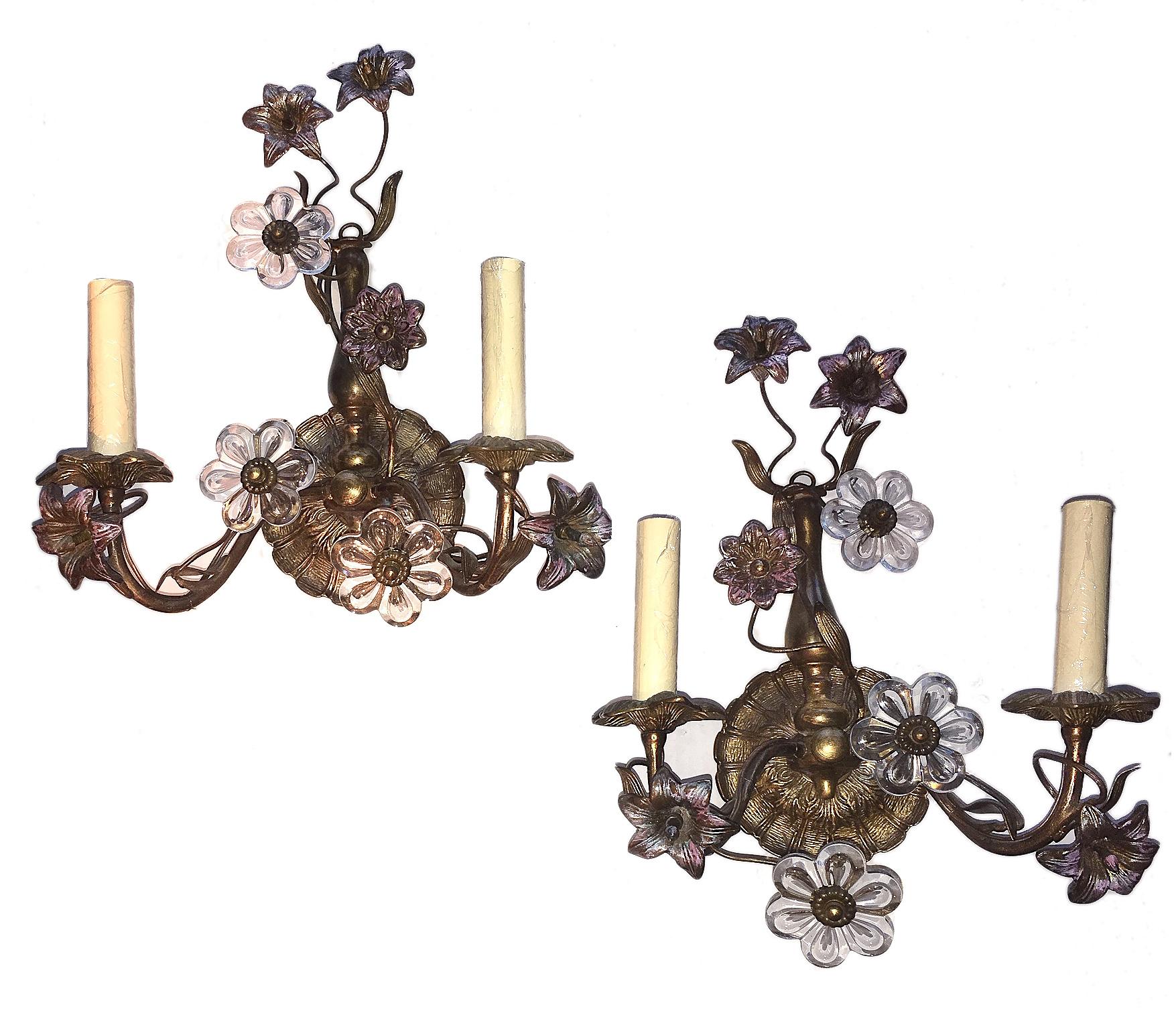 French Gilt Sconces with Floral Motif For Sale