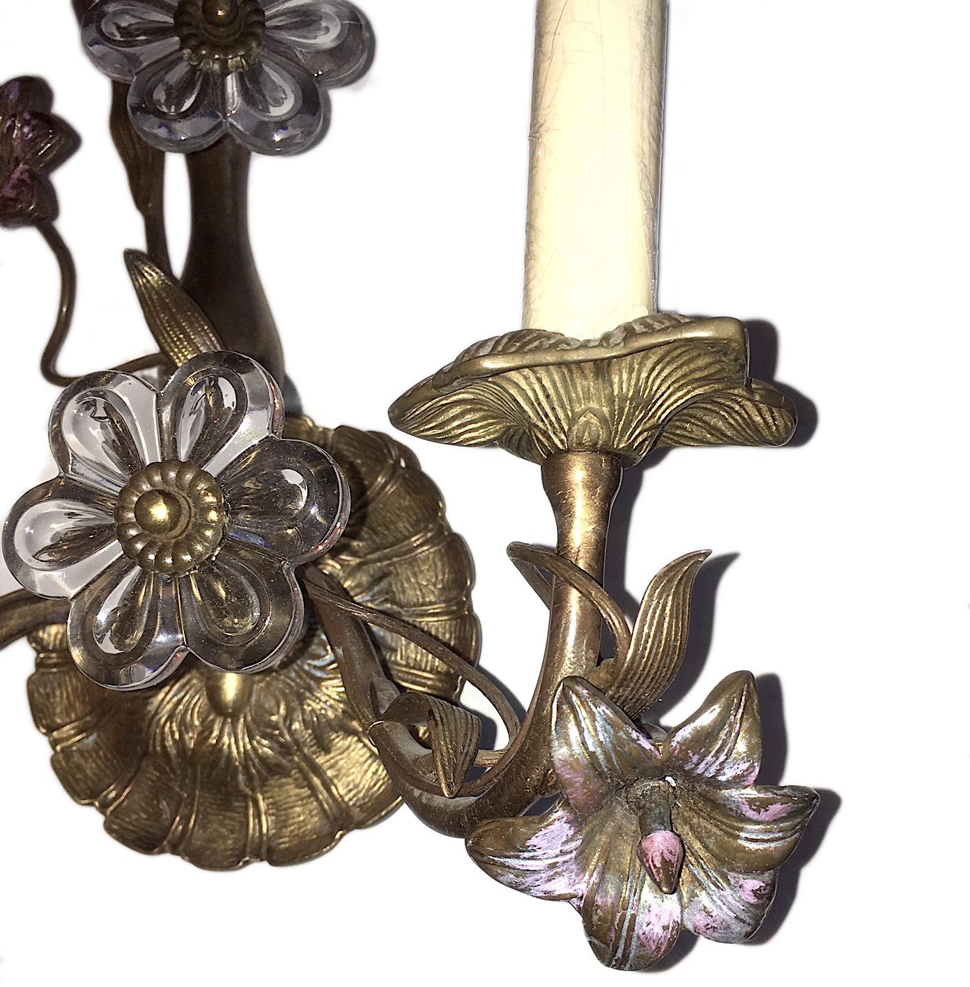 Mid-20th Century Gilt Sconces with Floral Motif For Sale
