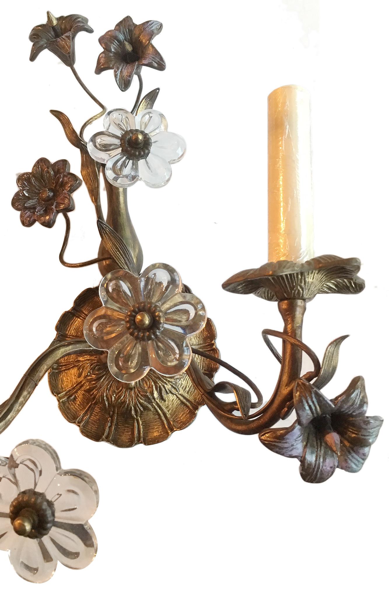 Bronze Gilt Sconces with Floral Motif For Sale