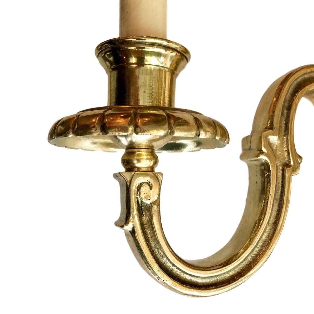 Mid-20th Century Gilt Sconces with Jadeite Stone Insets, Sold in Pairs