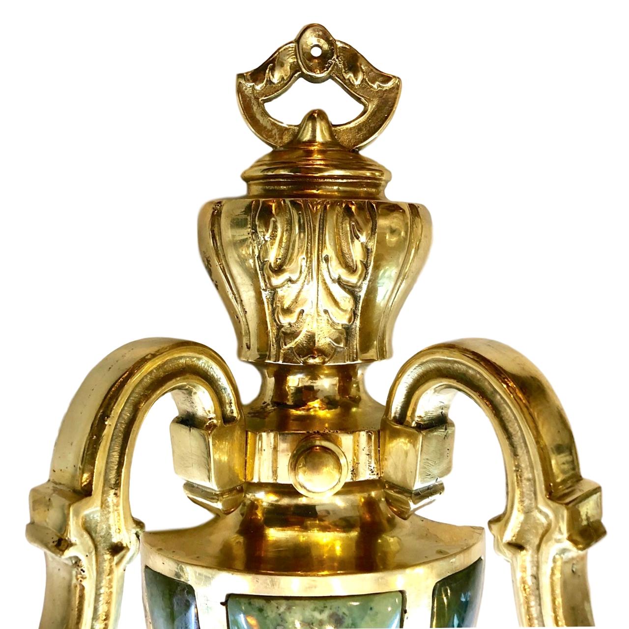 Bronze Gilt Sconces with Jadeite Stone Insets, Sold in Pairs