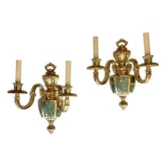 Gilt Sconces with Jadeite Stone Insets, Sold in Pairs