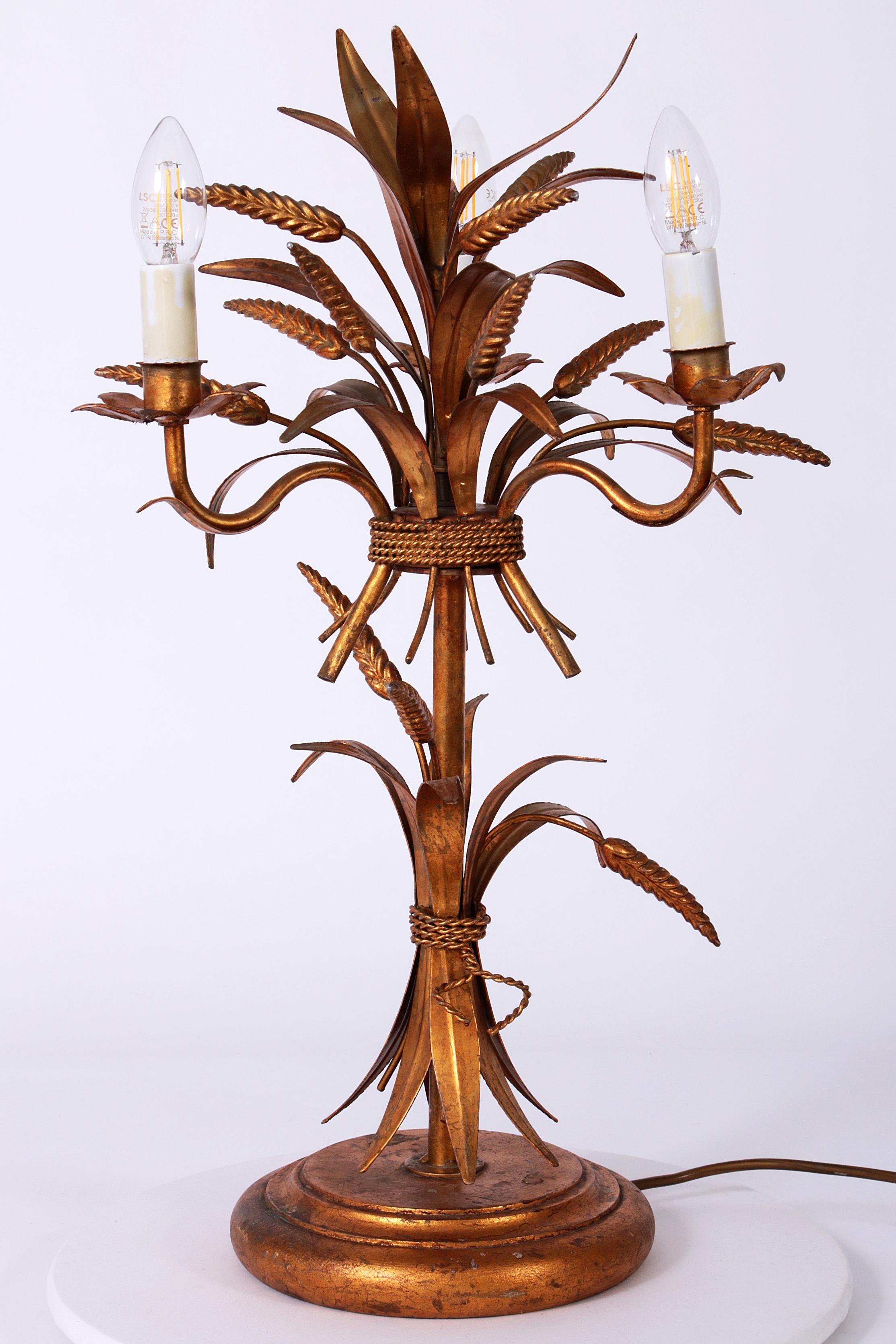 Mid-Century Modern Gilt ‘Sheaf of Wheat’ Table Light, Florentine Table Lamp by Hans Kögl, 1960s For Sale