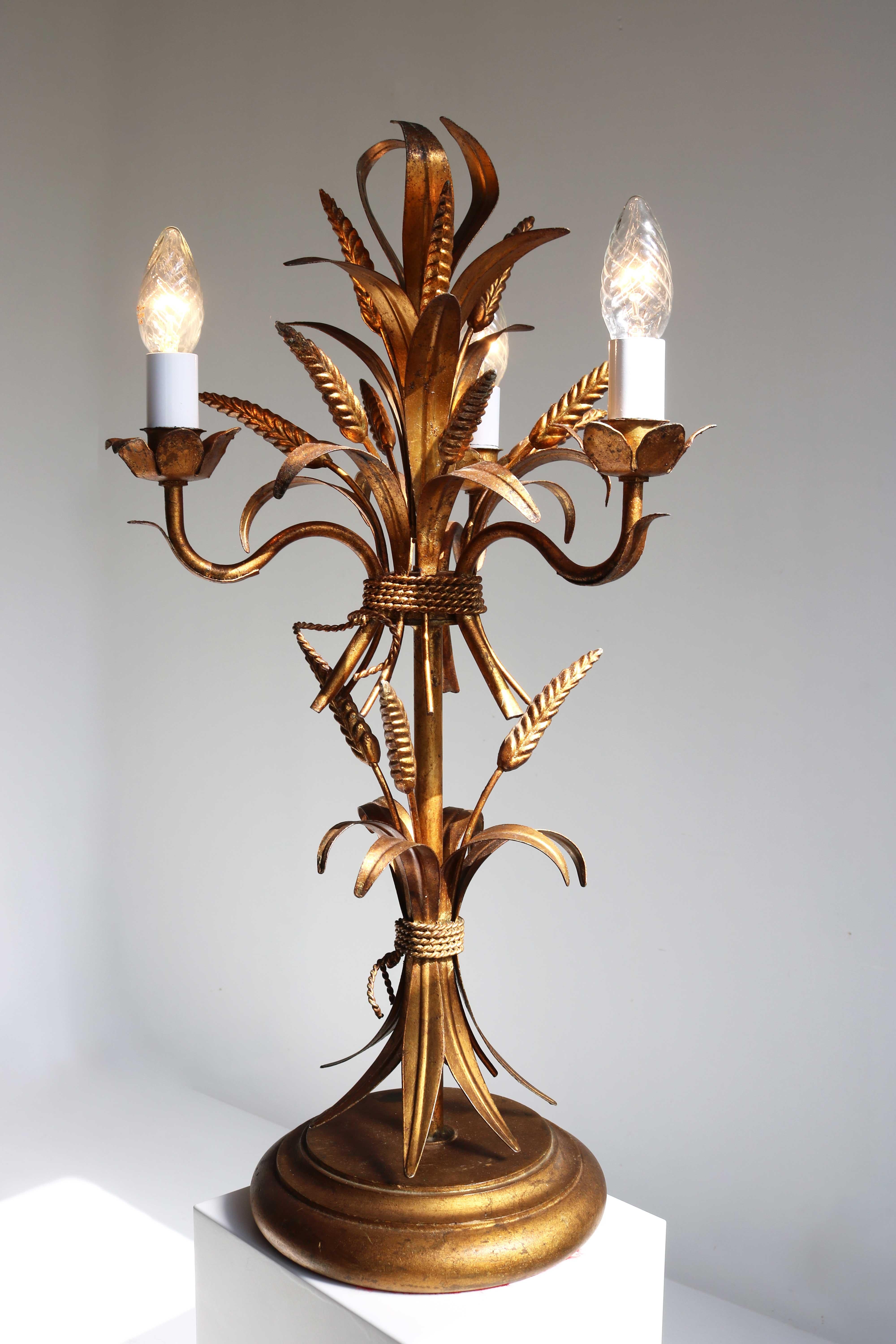 German Gilt ‘Sheaf of Wheat’ Table Light, Florentine Table Lamp by Hans Kögl, 1960s For Sale