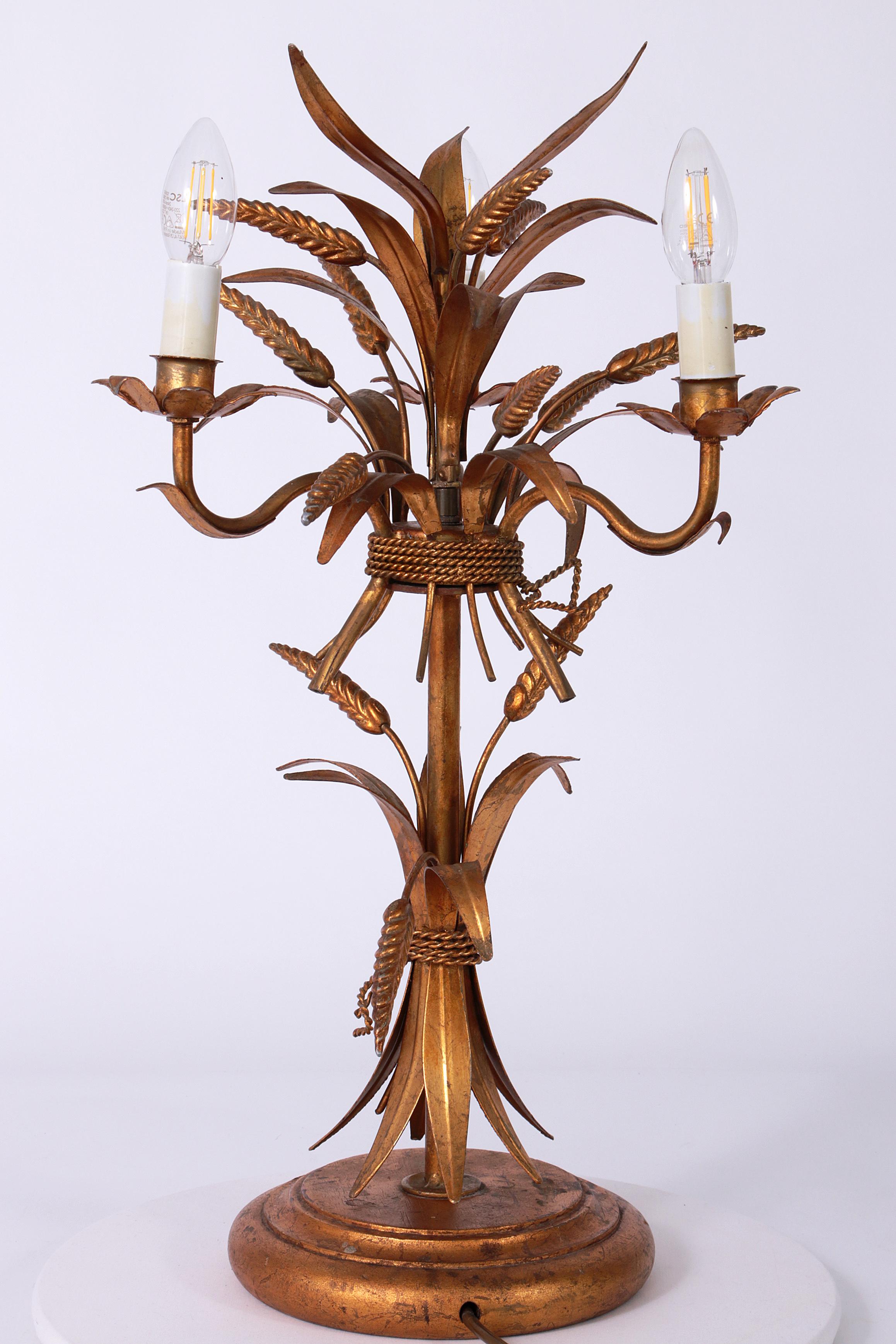 German Gilt ‘Sheaf of Wheat’ Table Light, Florentine Table Lamp by Hans Kögl, 1960s For Sale