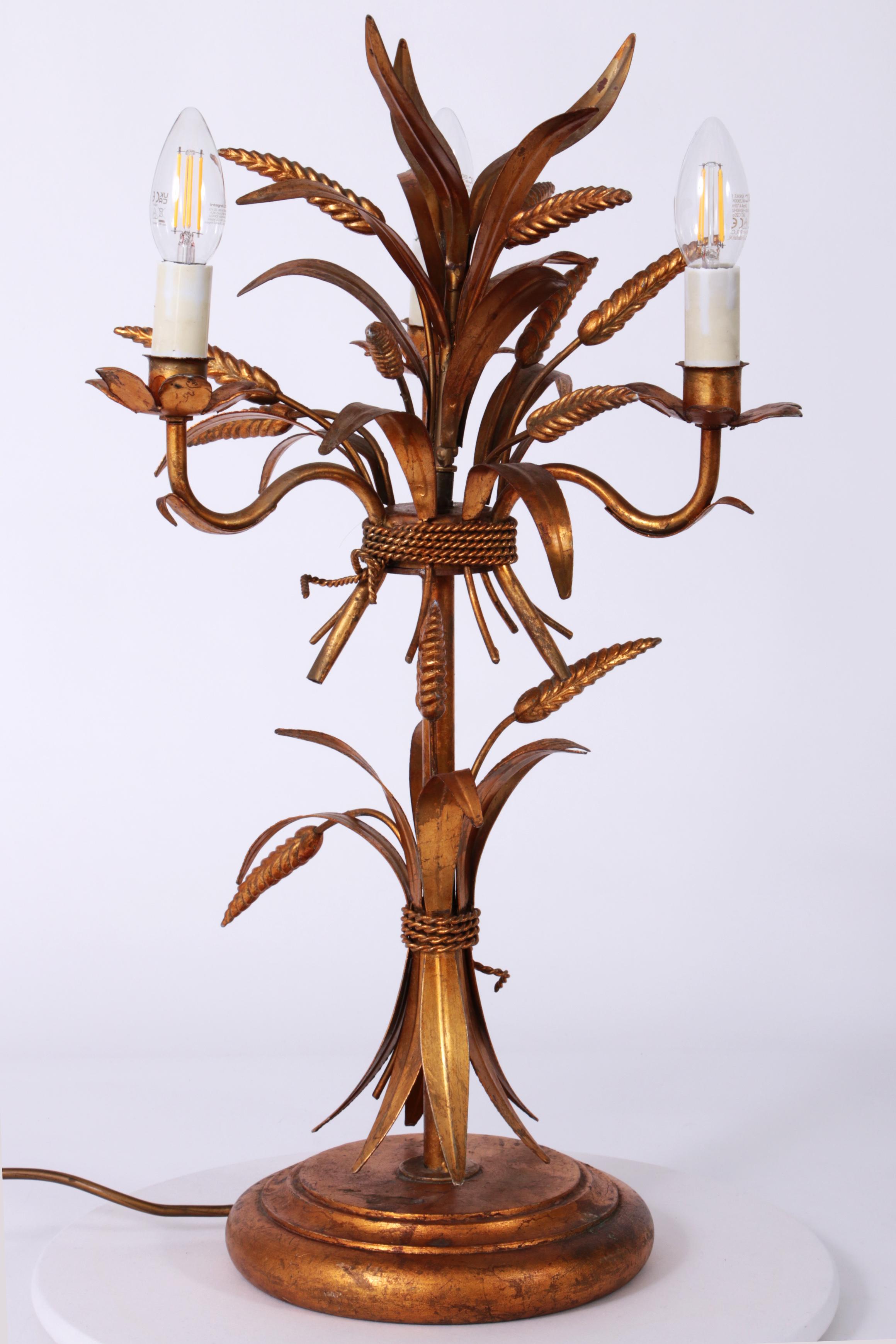 Gilt ‘Sheaf of Wheat’ Table Light, Florentine Table Lamp by Hans Kögl, 1960s In Good Condition For Sale In Oirlo, LI