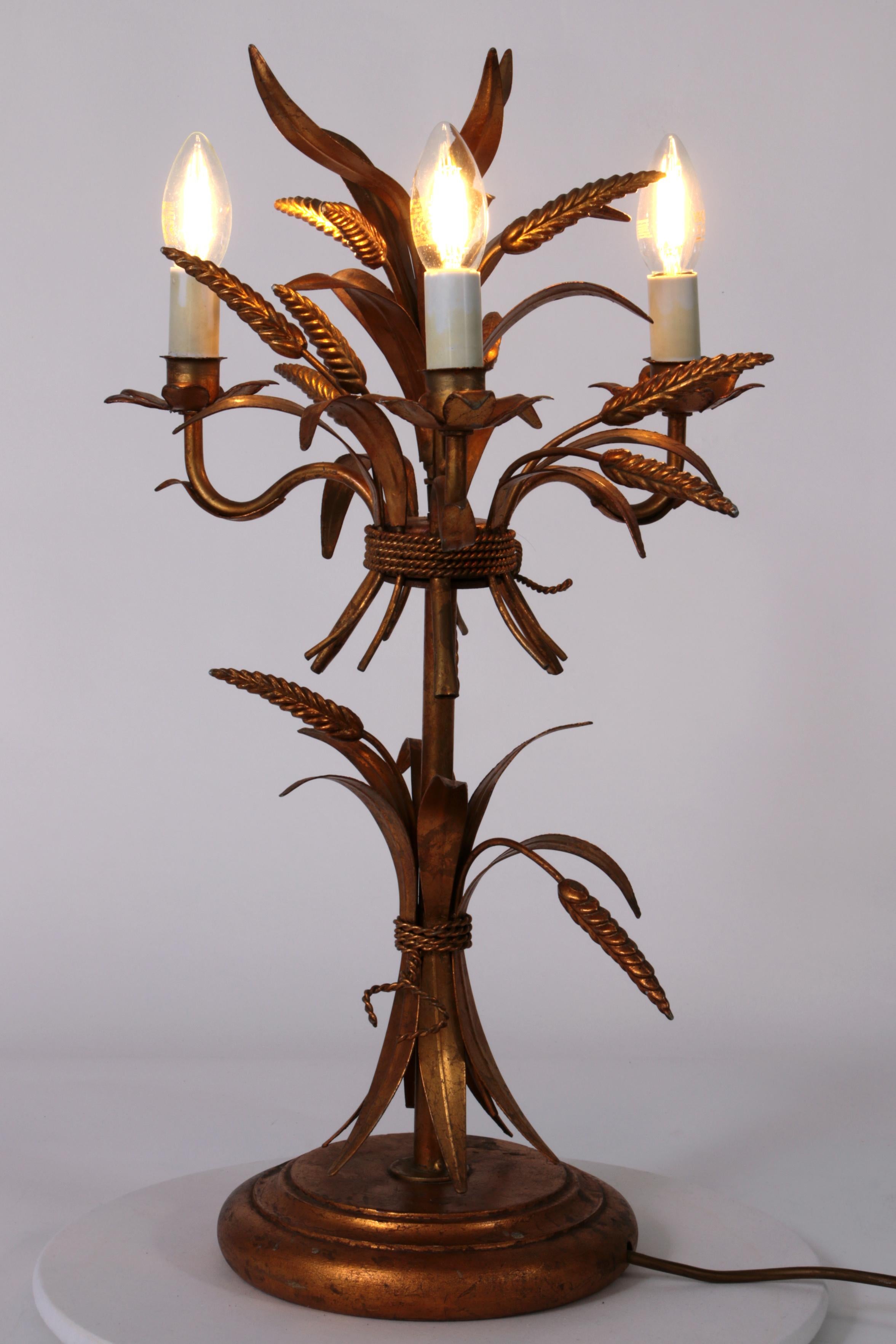 Mid-20th Century Gilt ‘Sheaf of Wheat’ Table Light, Florentine Table Lamp by Hans Kögl, 1960s For Sale