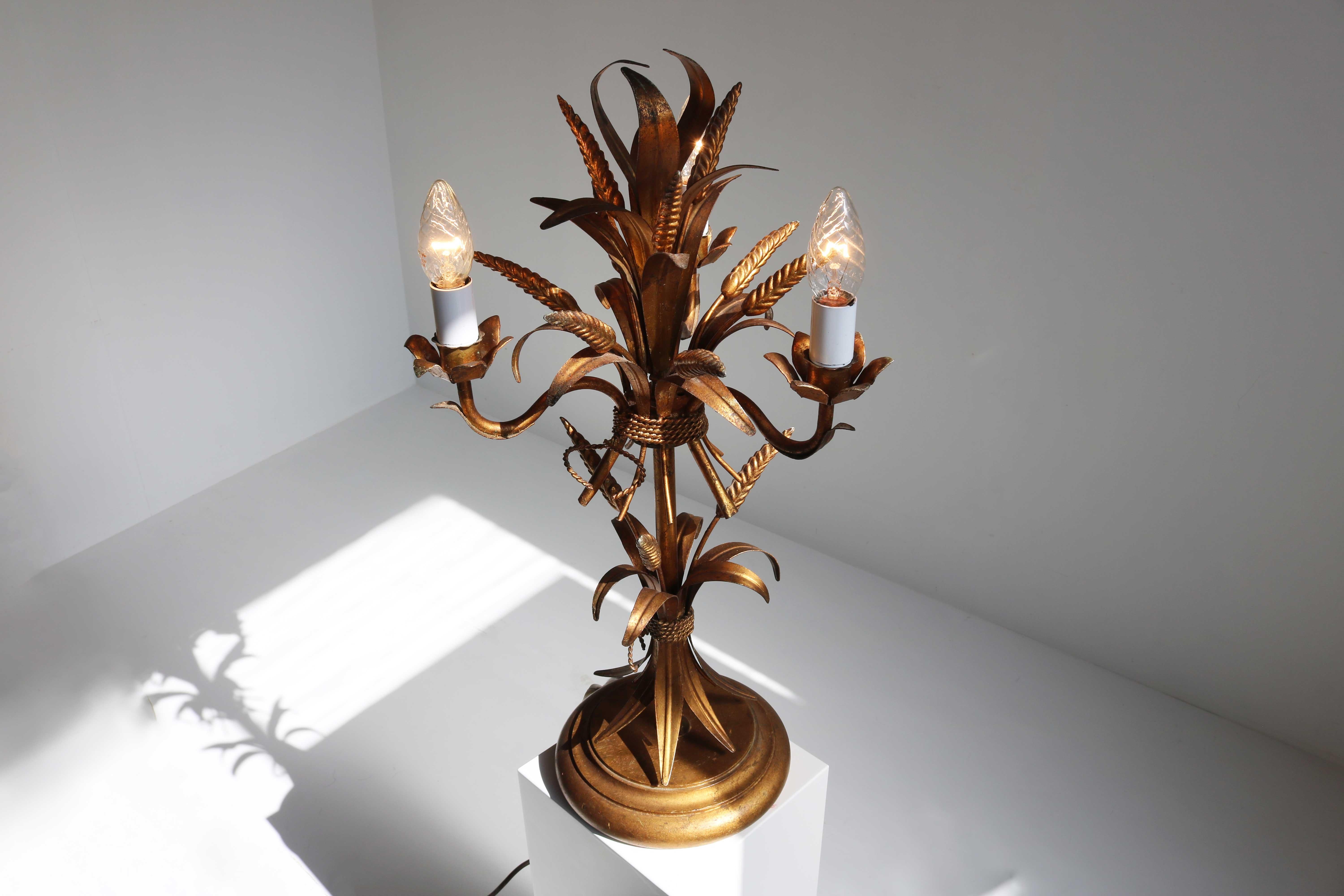 Mid-20th Century Gilt ‘Sheaf of Wheat’ Table Light, Florentine Table Lamp by Hans Kögl, 1960s For Sale