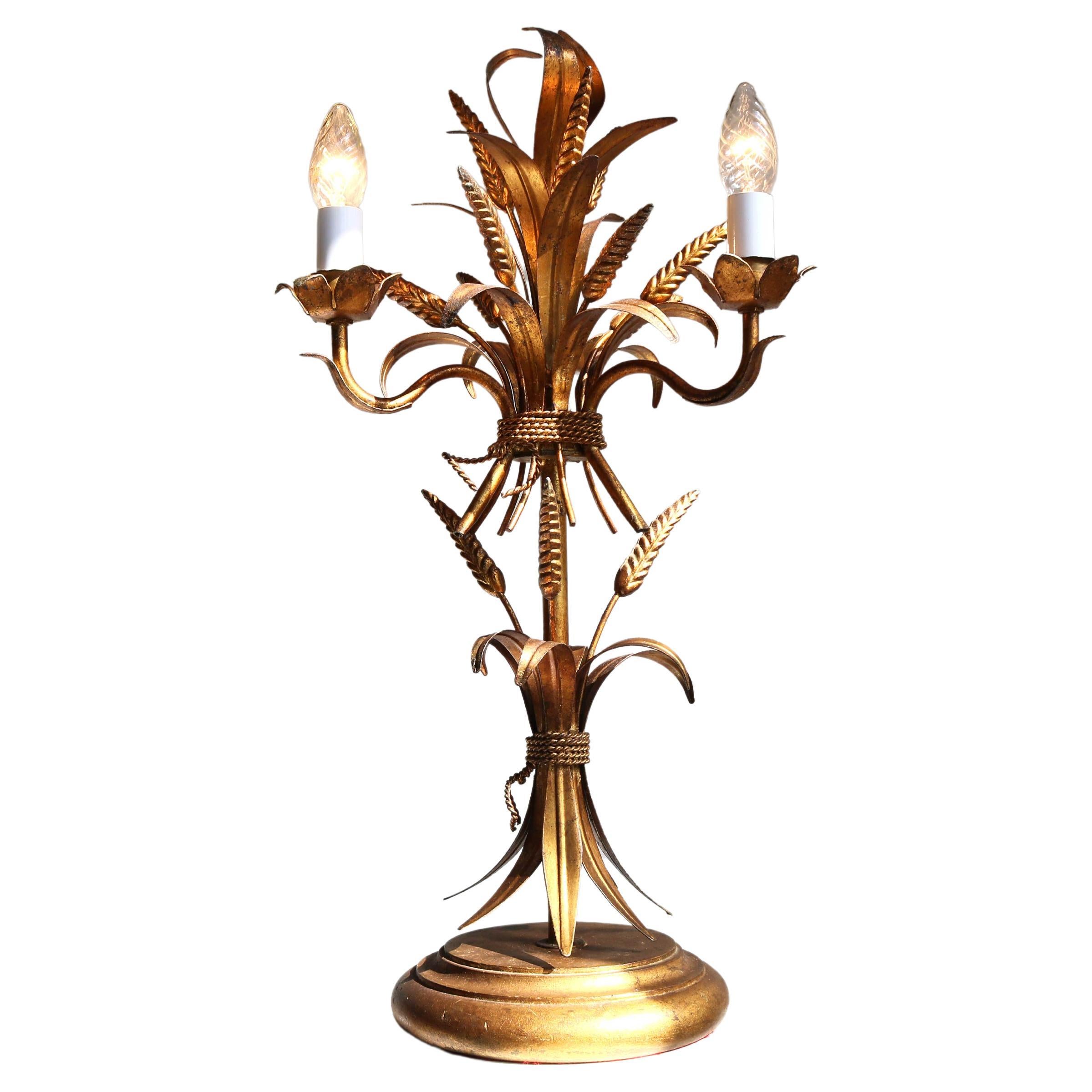 Vergoldete Weizengarbe-Tischleuchte, Florentine Tischlampe von Hans Kgl, 1960er Jahre