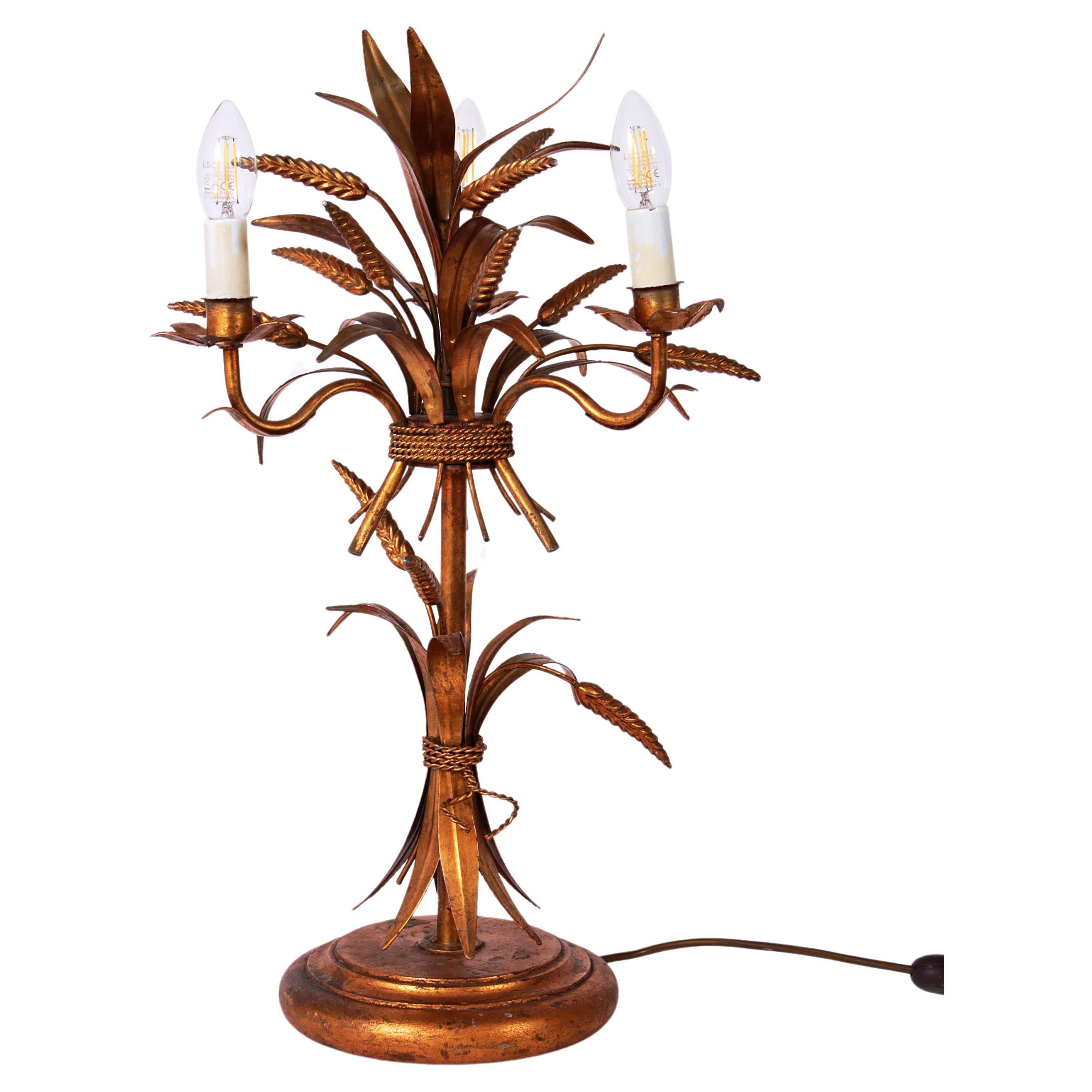 Gilt ‘Sheaf of Wheat’ Table Light, Florentine Table Lamp by Hans Kögl, 1960s