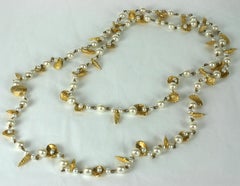 Gilt Shell and Faux Pearl Lariat