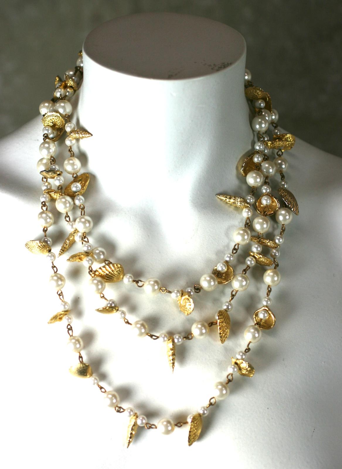 Gilt Shell and Faux Pearl Lariat For Sale 2