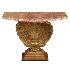Gilt Shell Form Plaster Console with Faux Rouge Marble Top