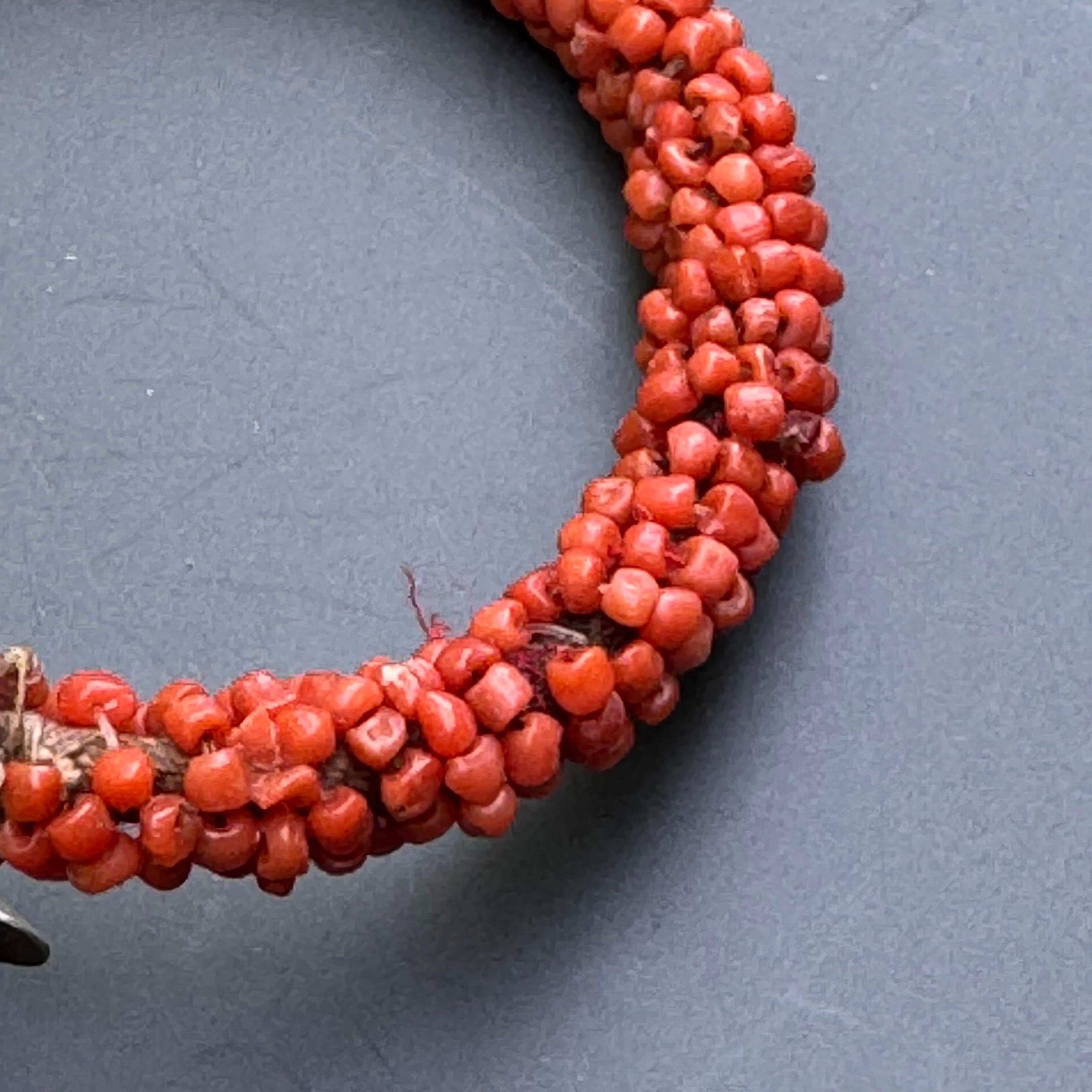 Antique Gold Gilt Silver Coral Wrap Snake Bangle Bracelet For Sale 9