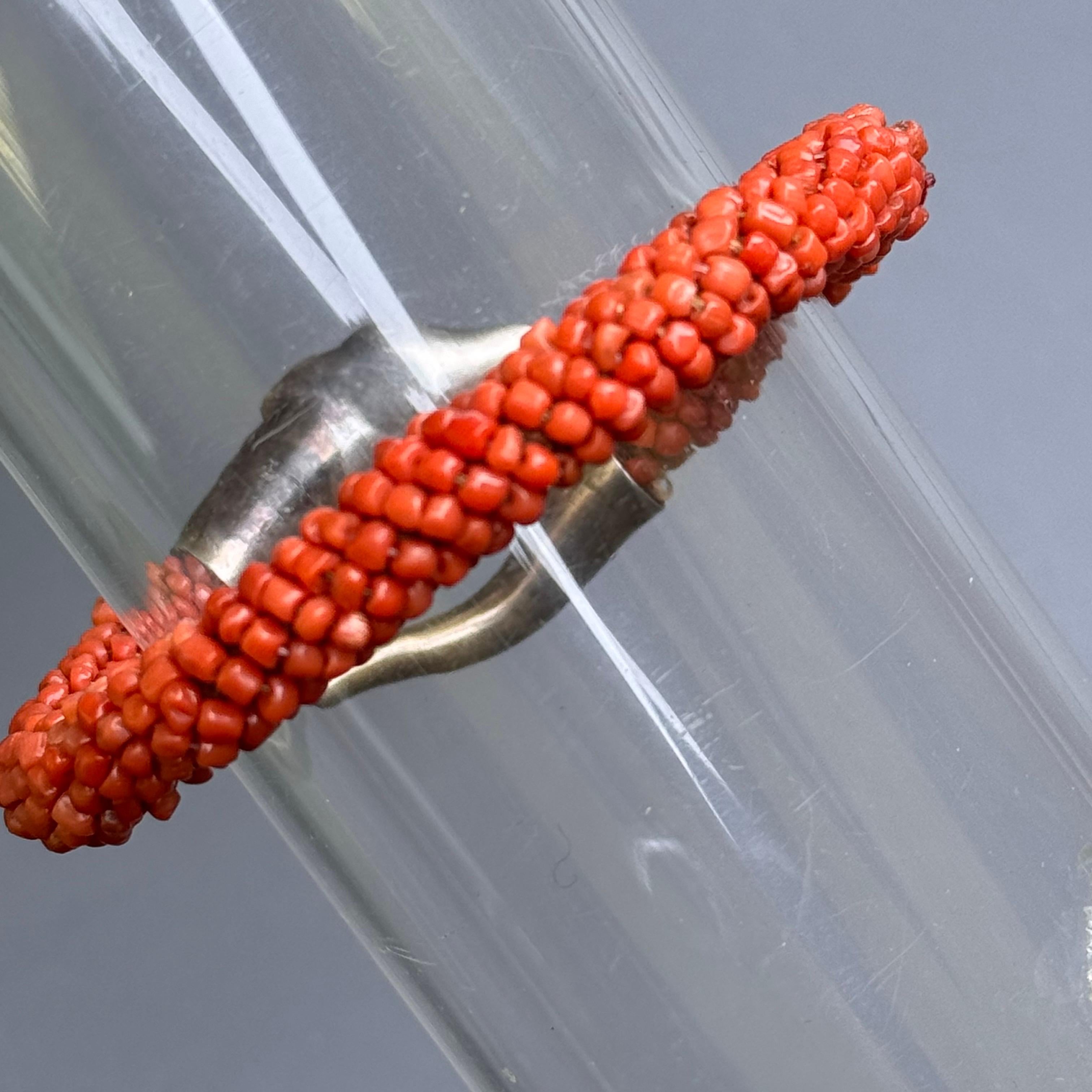 Antique Gold Gilt Silver Coral Wrap Snake Bangle Bracelet For Sale 10