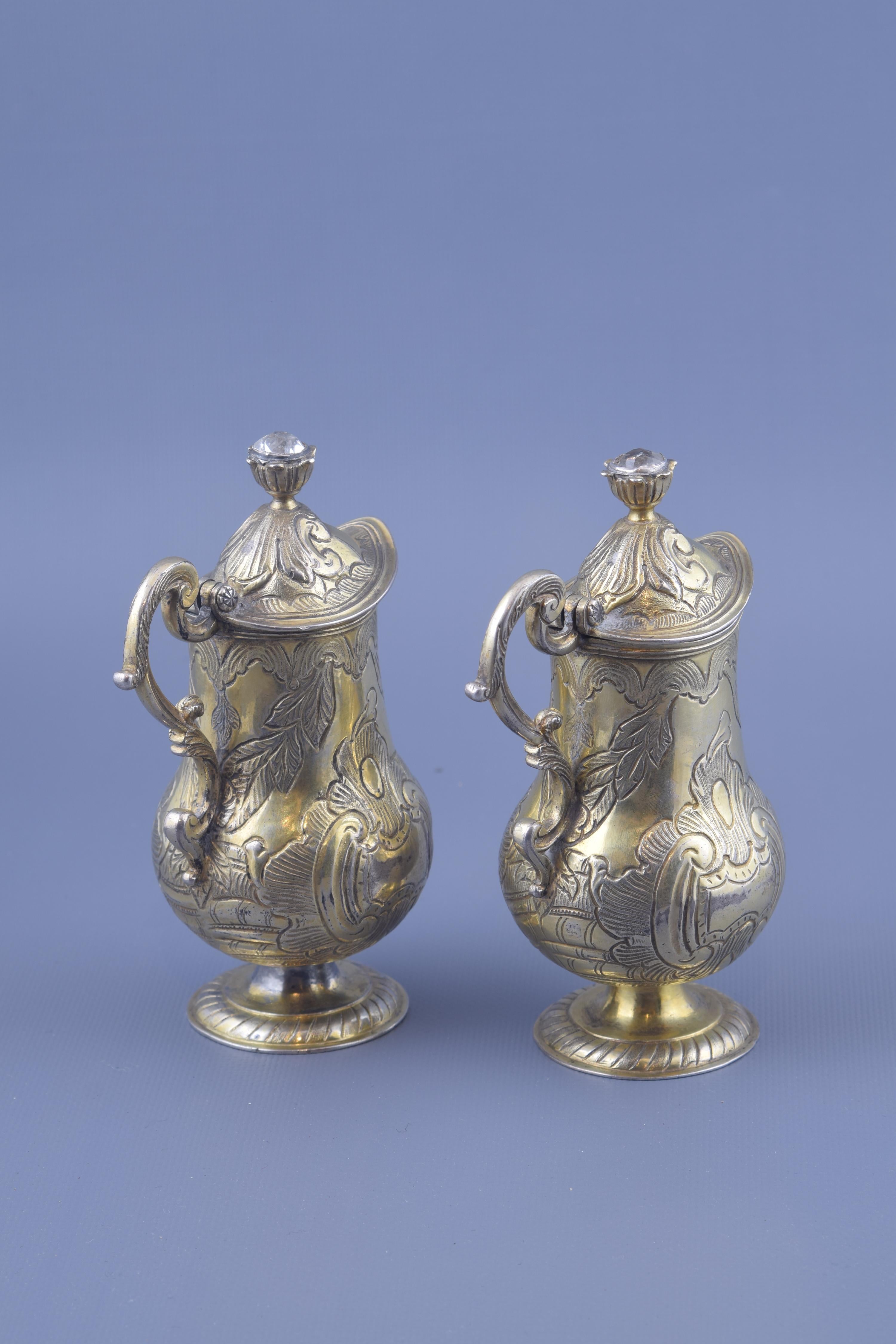 18th Century and Earlier Gilt Silver Cruet Set, Pamplona Hallmarks, Spain, 18th Century