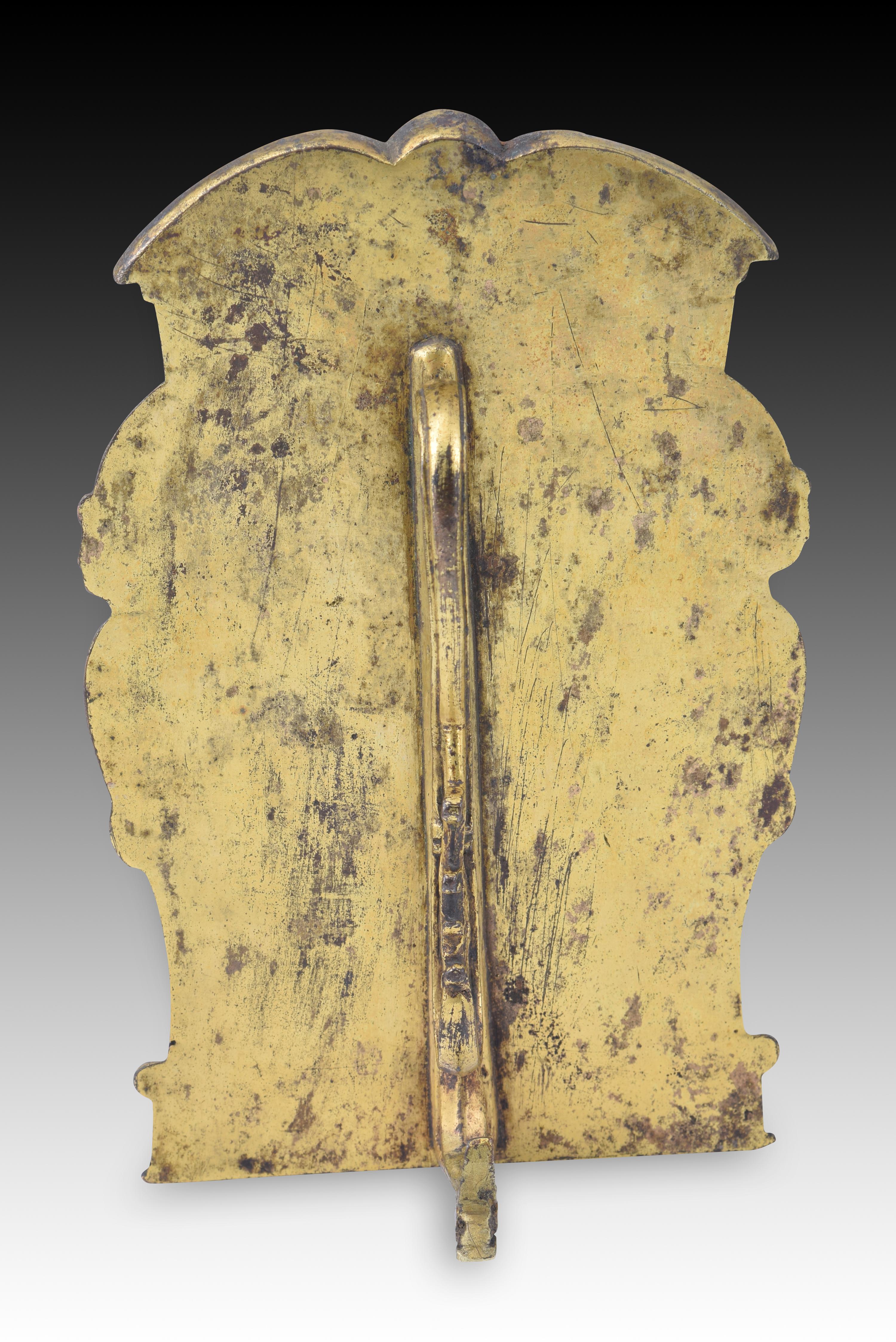 Paxtafel aus vergoldeter Bronze, Pietà. 16. bis 17. Jahrhundert, nach Michelangelo Buonarroti im Zustand „Gut“ im Angebot in Madrid, ES
