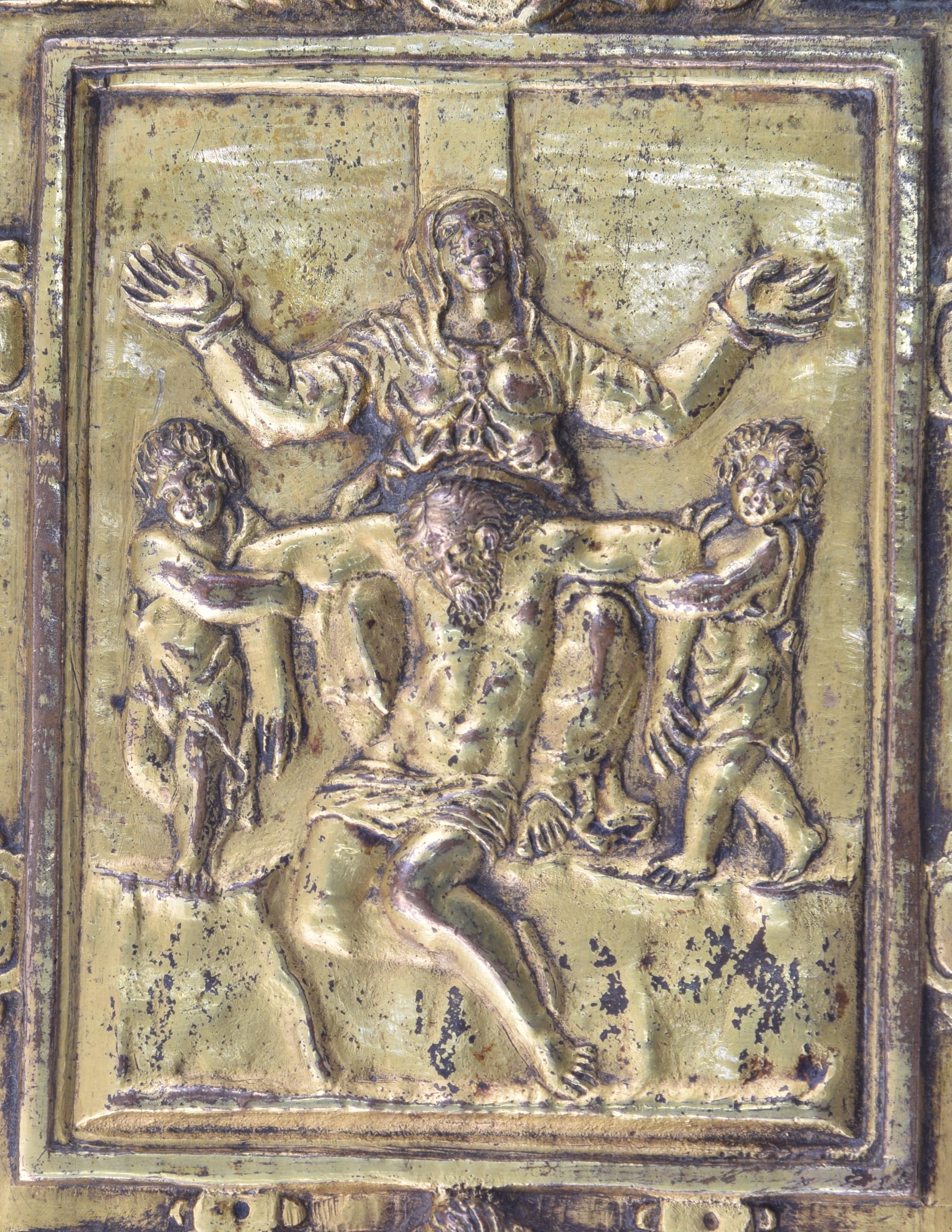 Other Gilt bronze pax board, Pietà. 16th-17th centuries, after Michelangelo Buonarroti For Sale