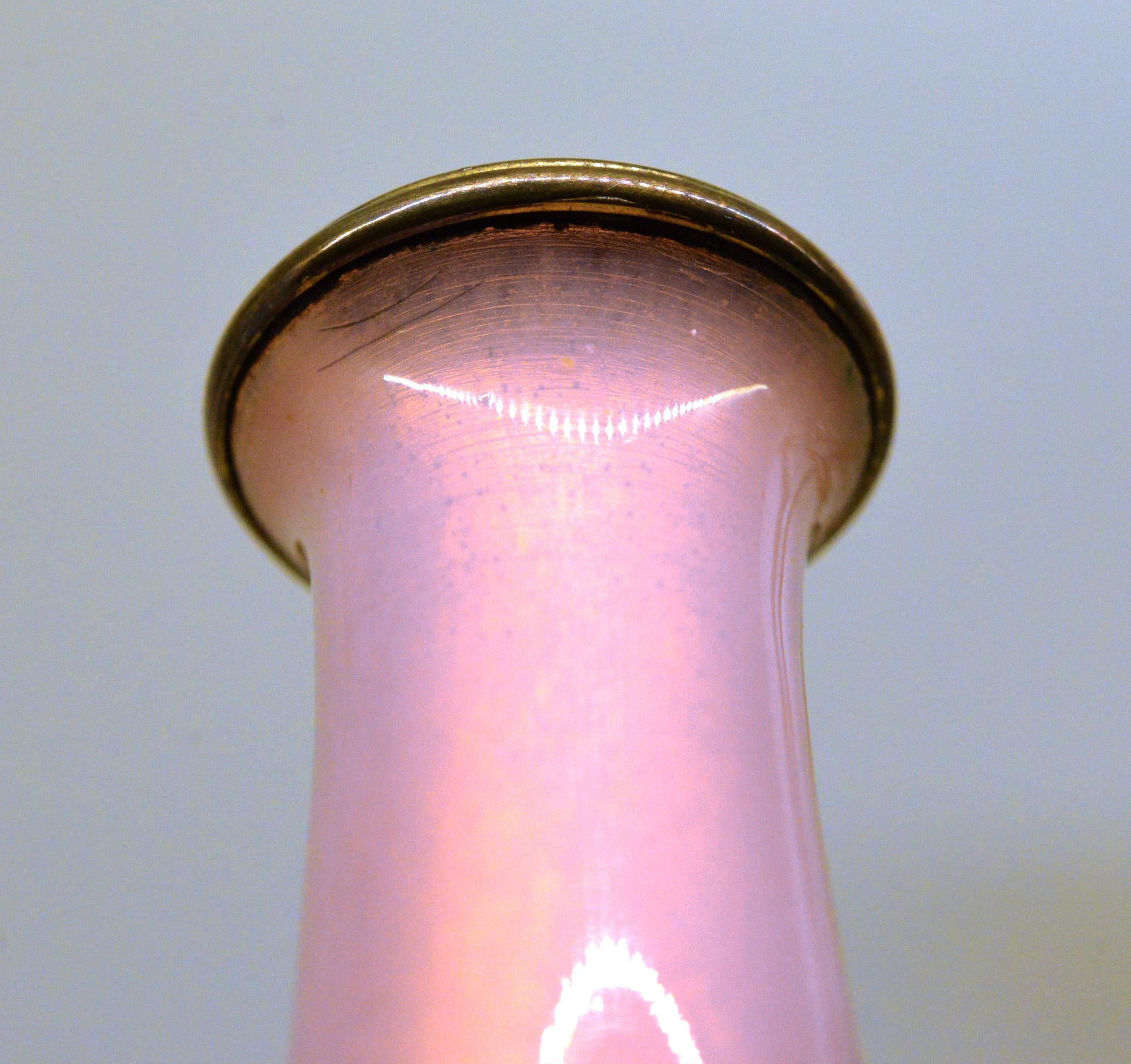 Gold Plate Gilt Silver Pink Enamel Miniature Vase early 20th century Finnish Master For Sale