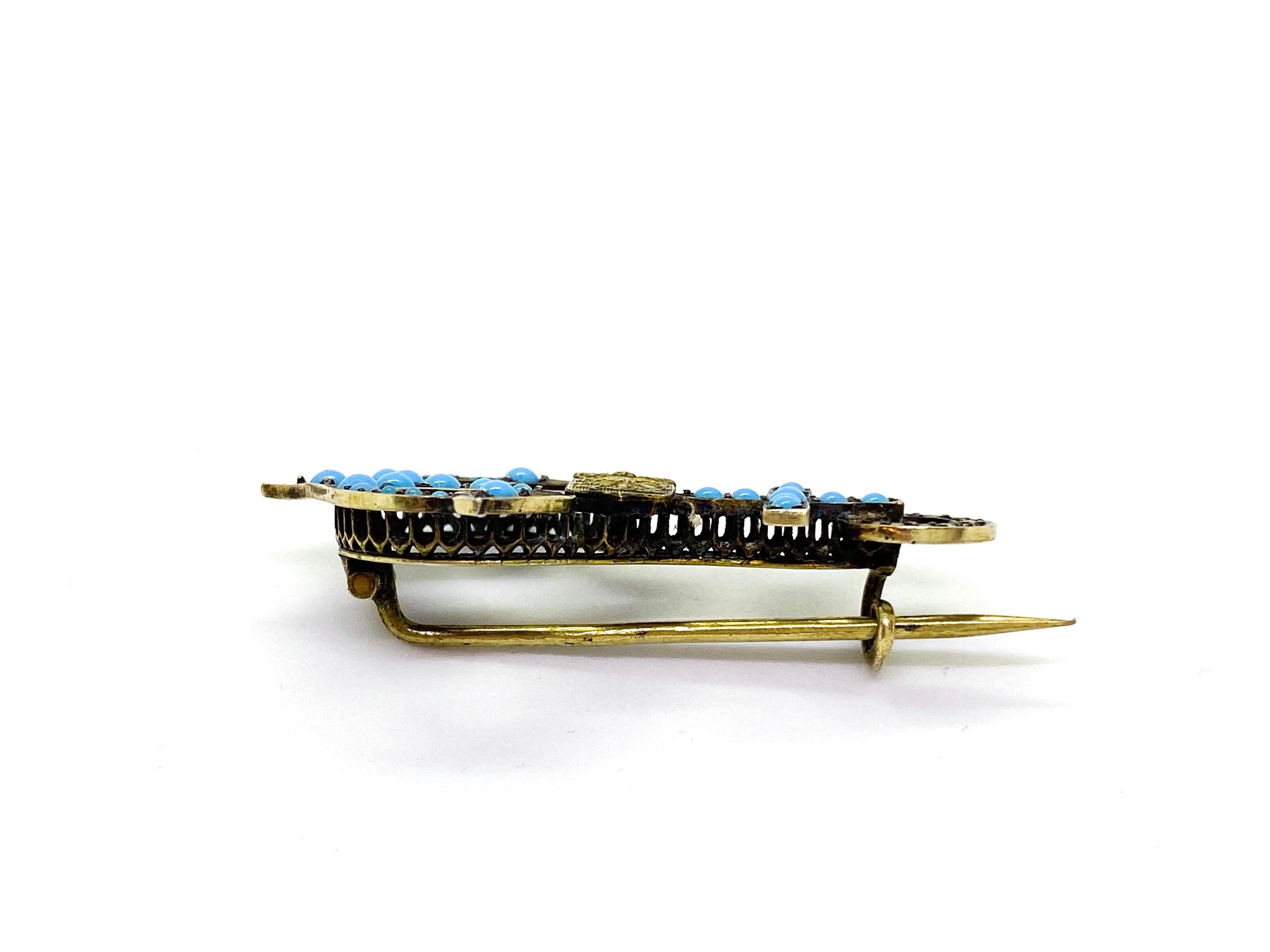 Gilt Silver Russia/Finland Turquoise Pearls Anchor Brooch In Good Condition For Sale In Orimattila, FI