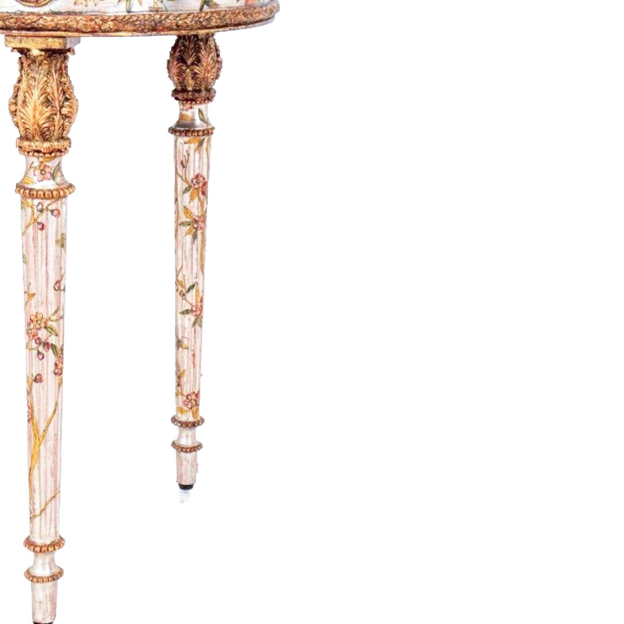 Gilt, Silvered and Hand Painted Kidney Dressing Table, Desk, Louis XVI Manner 2