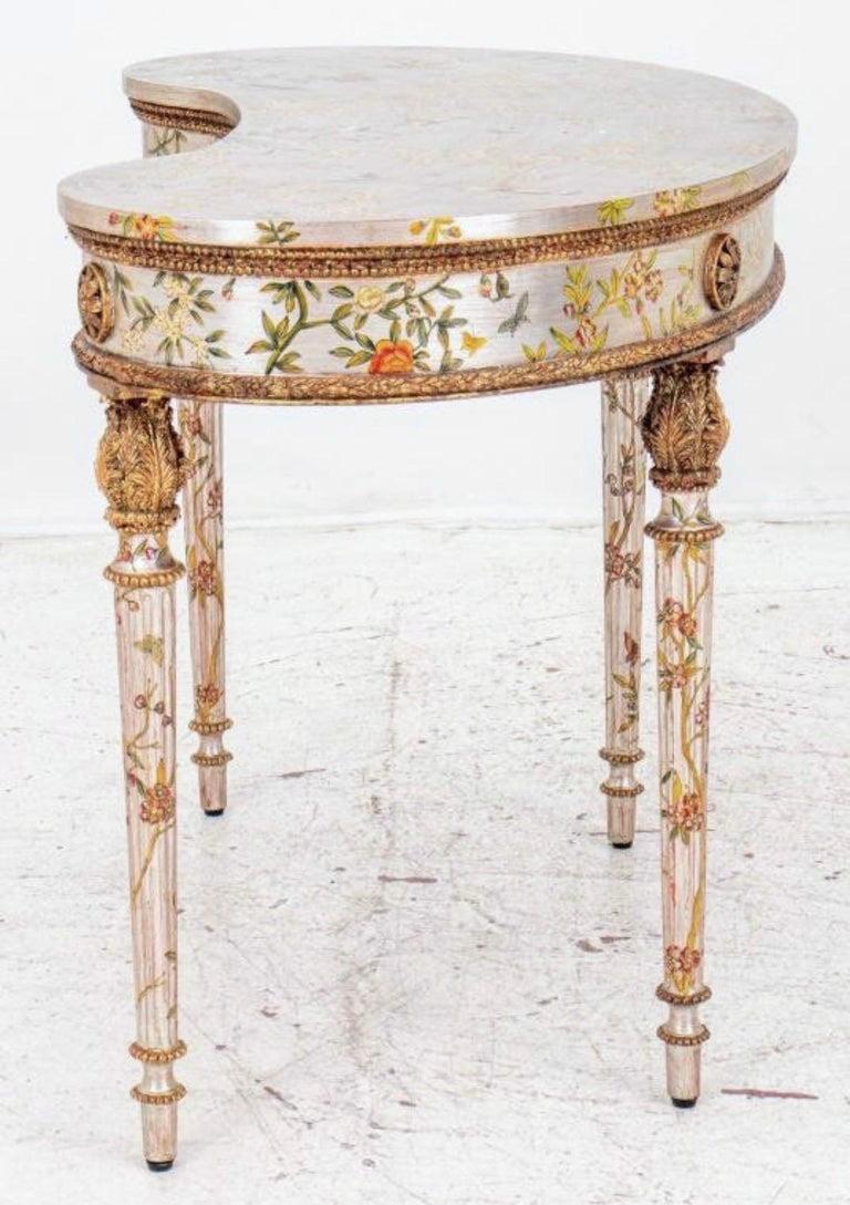 Gilt, Silvered and Hand Painted Kidney Dressing Table, Desk, Louis XVI Manner 3