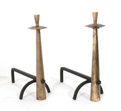 Gilt Space Needle Andirons Mid Century Modern