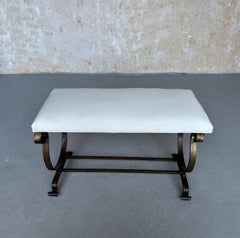 Gilt Spanish Iron Bench with Lyre-Shaped Base