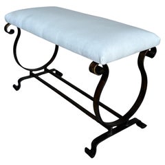 Gilt Spanish Iron Bench with Lyre-Shaped Base