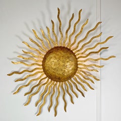 Gilt Spanish Sunburst Flush Light, 1950s