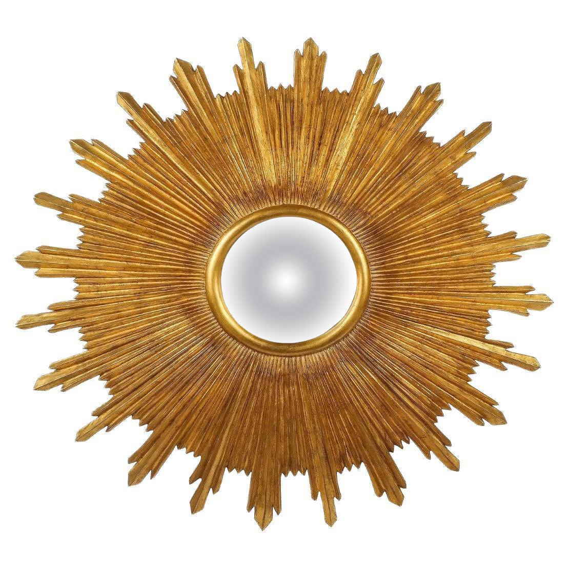 Gilt Starburst Mirror With Convex Center For Sale