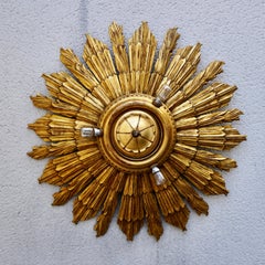 Gilt Starburst Sunburst Wood Tole Hollywood Regency Flush Mount, Italy