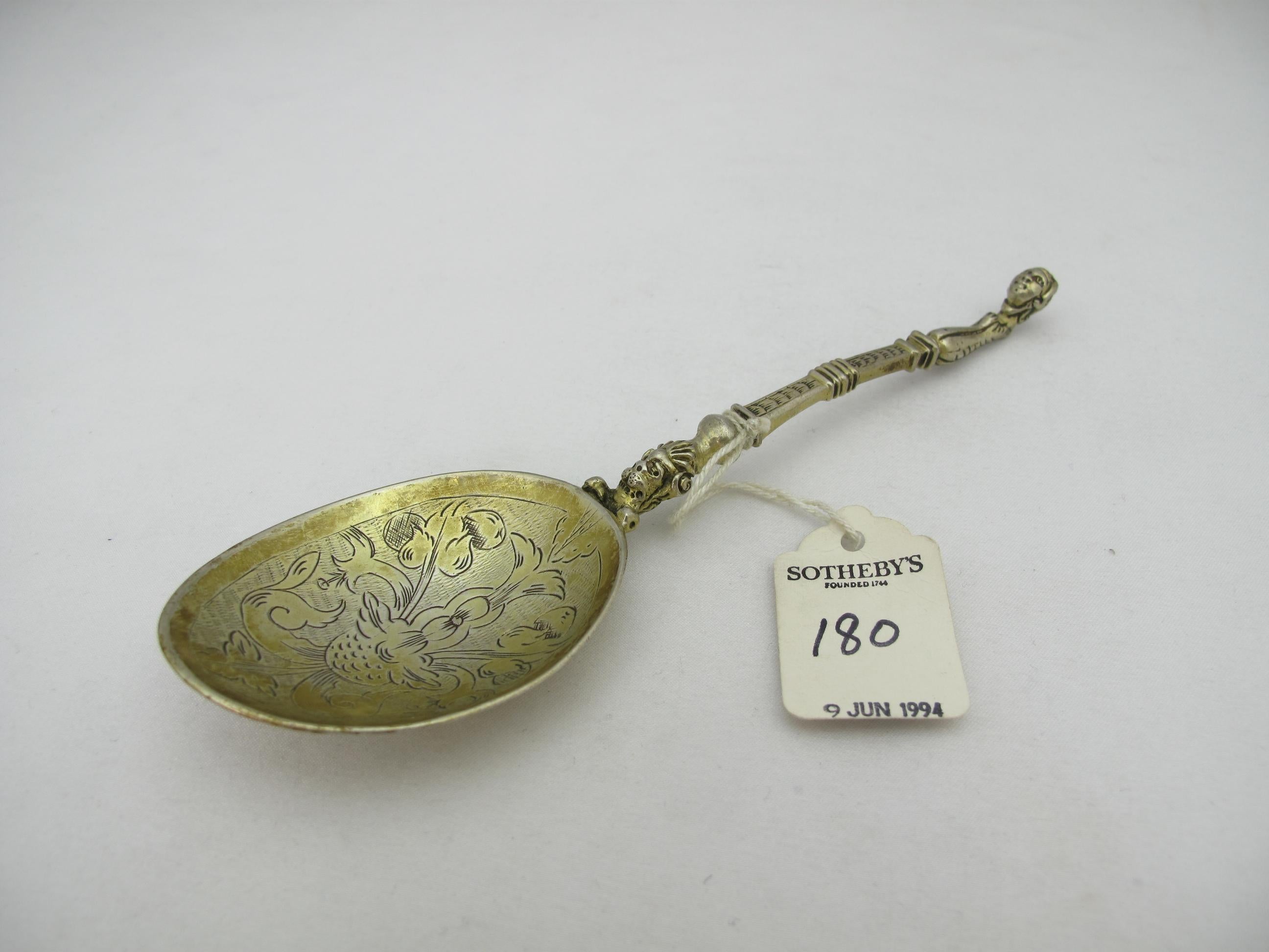 Gilt Sterling Silver Female Knop Spoon John Quick Quycke Barnstaple, circa 1610 For Sale 4