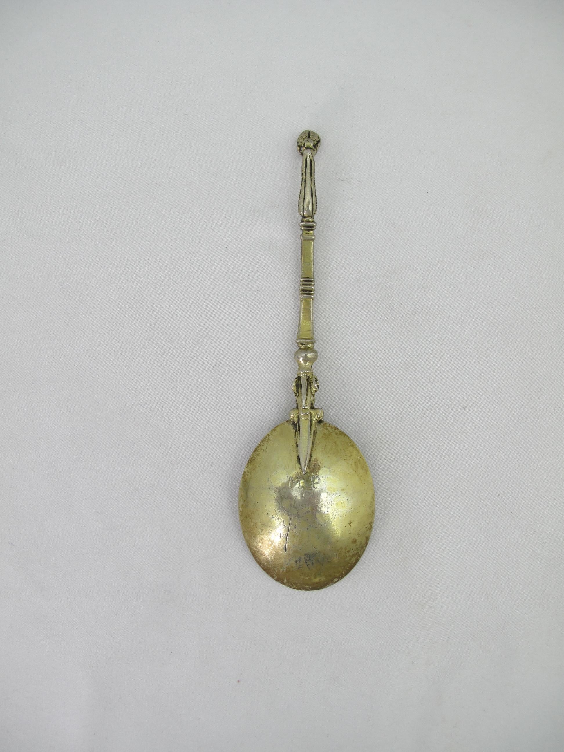 Jacobean Gilt Sterling Silver Female Knop Spoon John Quick Quycke Barnstaple, circa 1610 For Sale