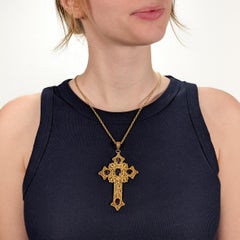 Gilt Sterling Silver Filigree Wire and Garnet Gemstone Pendant Cross
