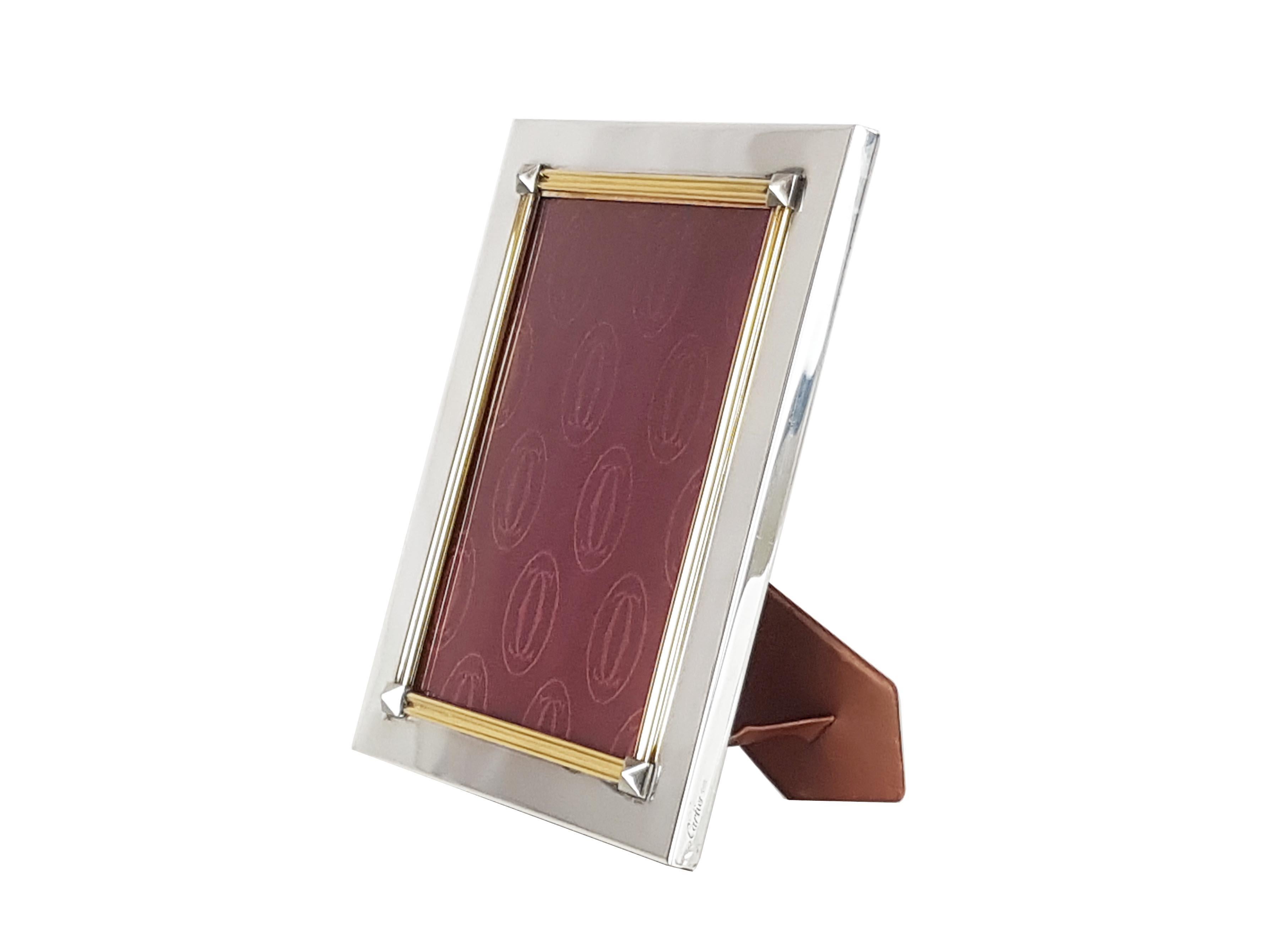 Post-Modern Gilt Sterling Silver & Leather 1980s Picture Frame by Cartier