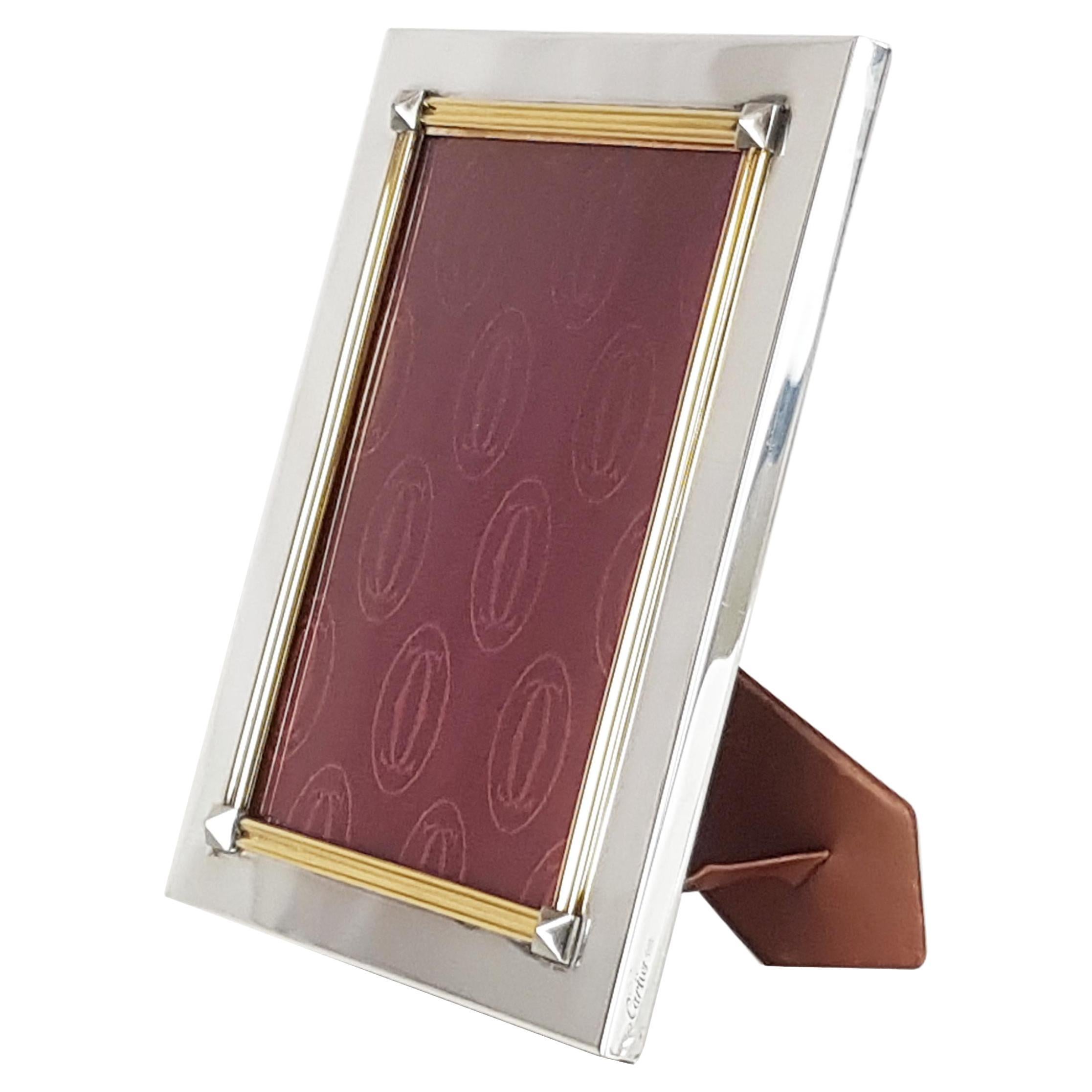 Gilt Sterling Silver & Leather 1980s Picture Frame by Cartier