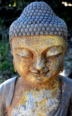 Gilt Stone Buddha Statue, Hand Carved