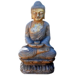 Gilt Stone Buddha Statue, Hand Carved