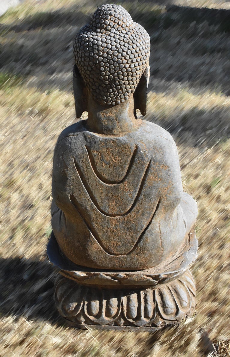 Gilt Stone Buddha Statue Holding a Pearl, Hand Carved For Sale at 1stdibs