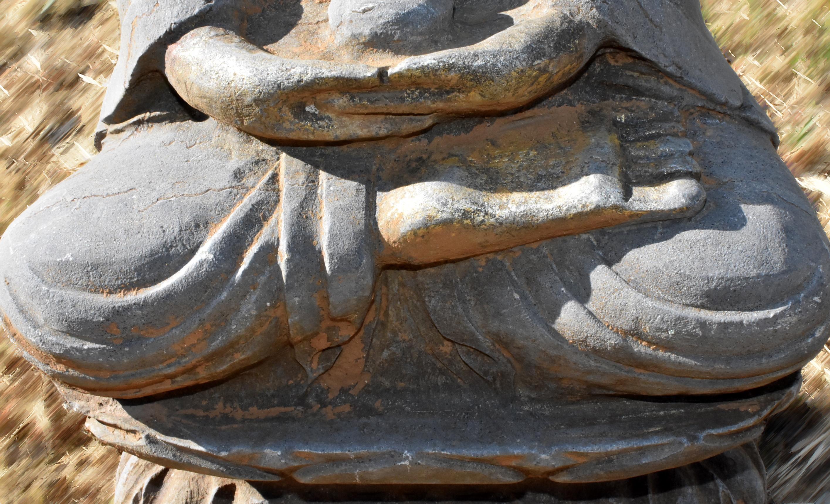 Solid Stone Buddha Statue Holding a Pearl Hand Carved 12