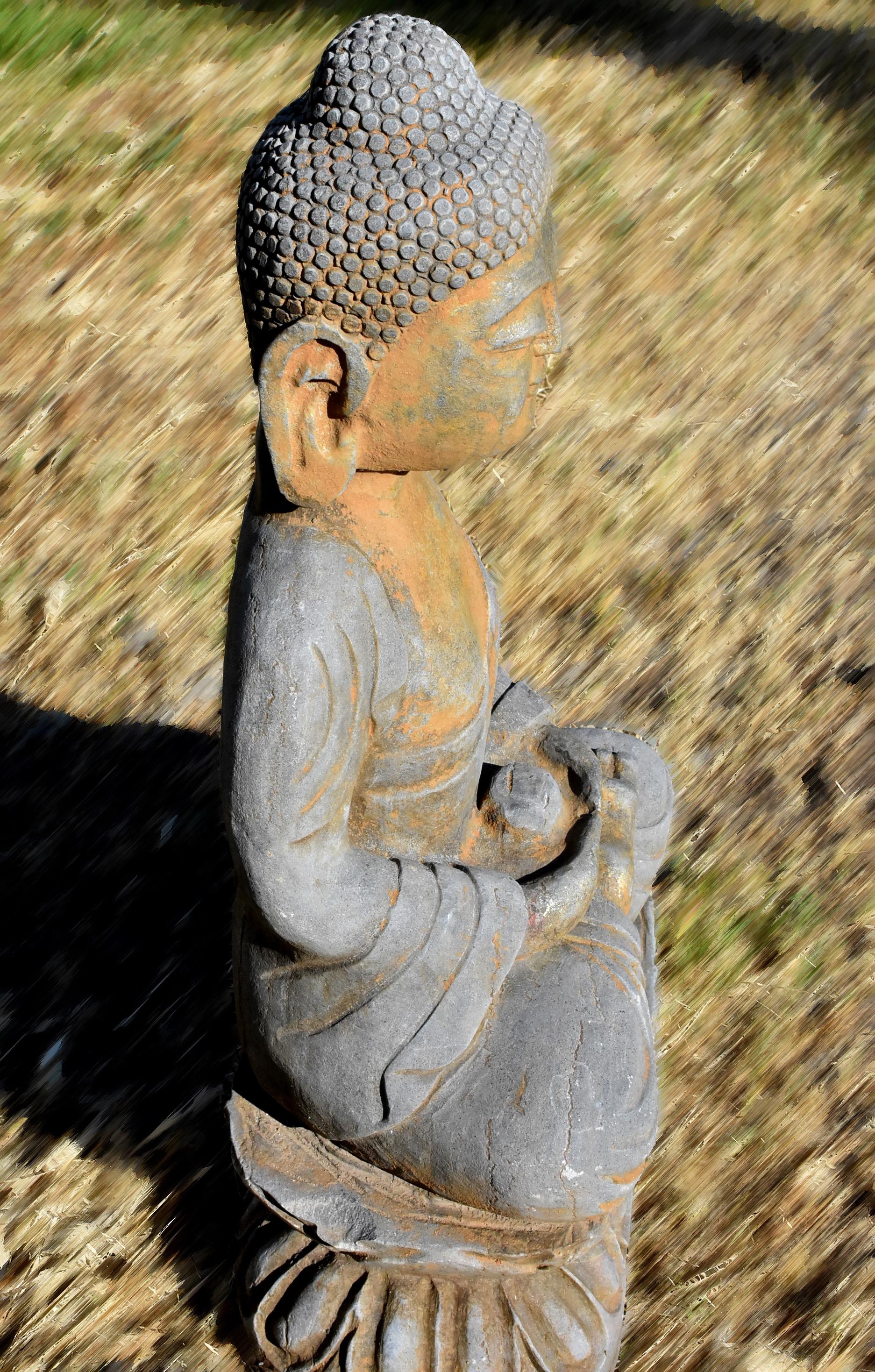 Solid Stone Buddha Statue Holding a Pearl Hand Carved 1