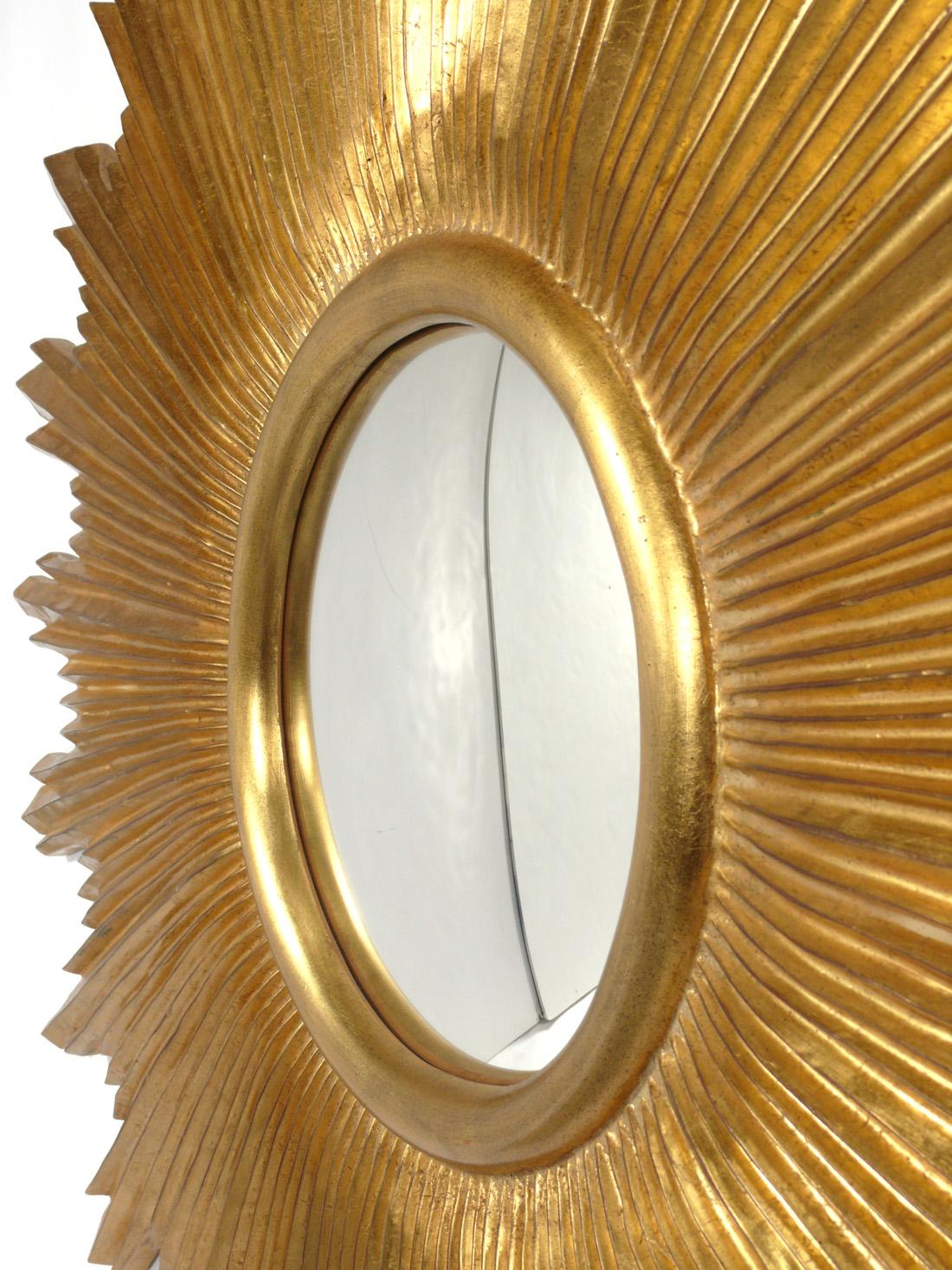 Hollywood Regency Gilt Sunburst Convex Mirror For Sale