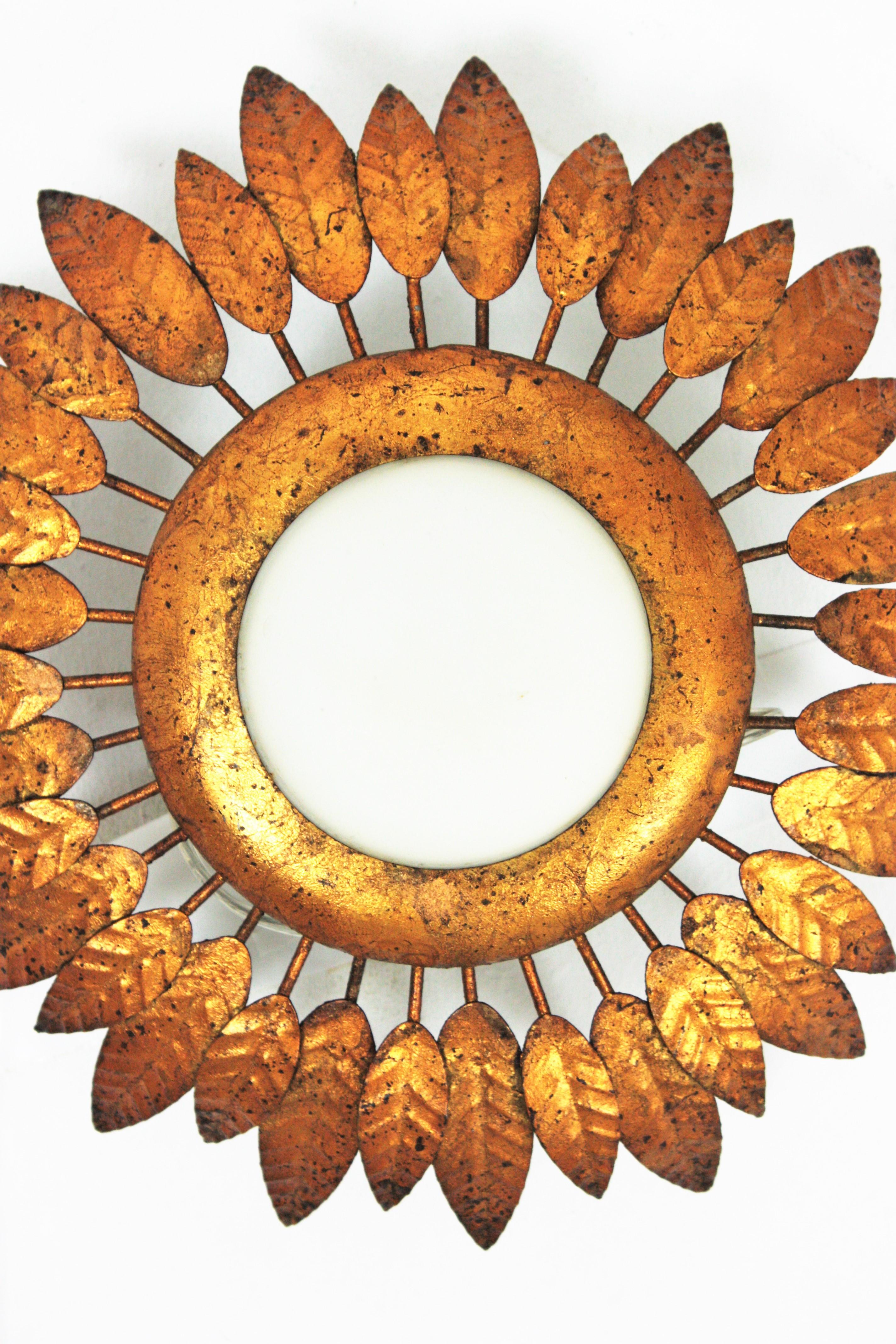 Vergoldete Sunburst-Leuchte (Französisch) im Angebot